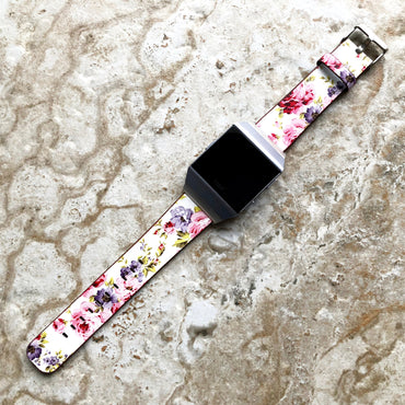 Fitbit Ionic Red Floral FL-3 Soft Leather Band Strap for Watch Band Strap with Quick Release Adapters in Silver Rose Gold Black