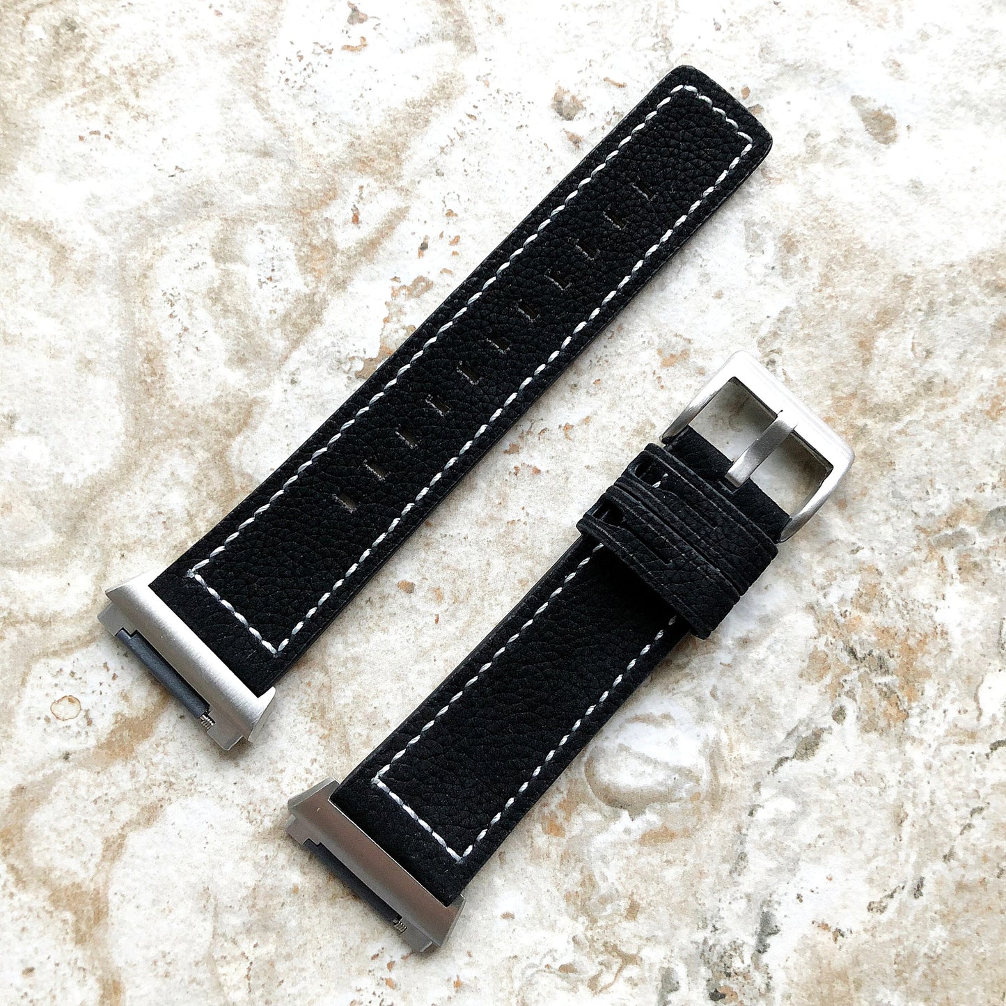 Fitbit Ionic Black Suede Soft Leather Band Strap with White Stitches for Watch Band Strap Quick Release Adapters in Silver Rose Gold Black