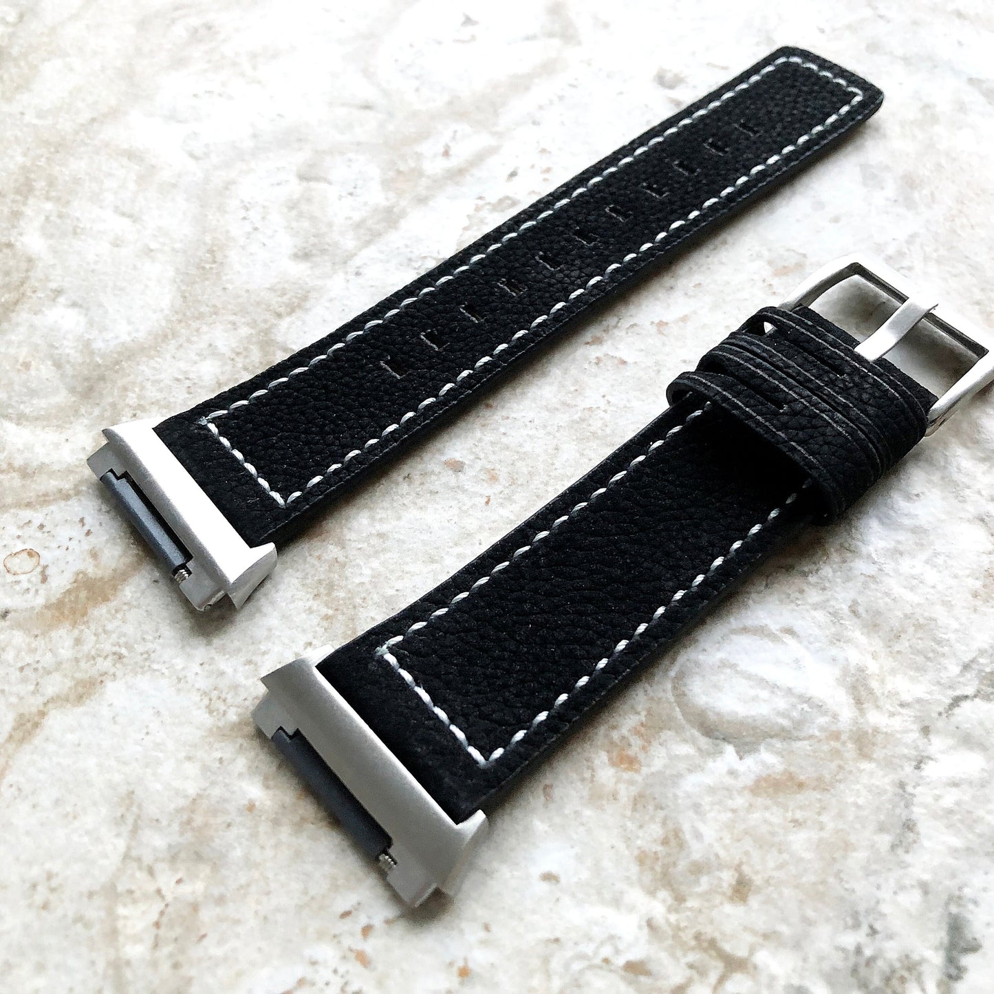 Fitbit Ionic Black Suede Soft Leather Band Strap with White Stitches for Watch Band Strap Quick Release Adapters in Silver Rose Gold Black