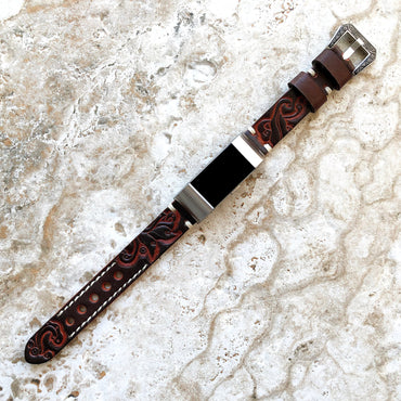 Fitbit Charge 6 5 4 3 Dark Brown Leather Band for Fitness Tracker Tooled Embossed Handmade Strap Bracelet Wristband Adapters Quick Release