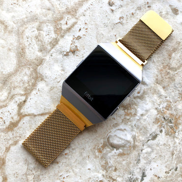 Fitbit Ionic Modern Gold Color Stainless Steel Adjustable Milanese Loop Mesh Band Strap for Watch Band Strap with Quick Release Adapters