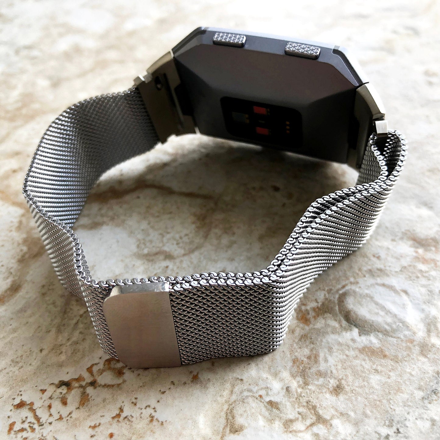 Fitbit Ionic Modern Silver Color Stainless Steel Adjustable Milanese Loop Mesh Band Strap for Watch Band Strap with Quick Release Adapters