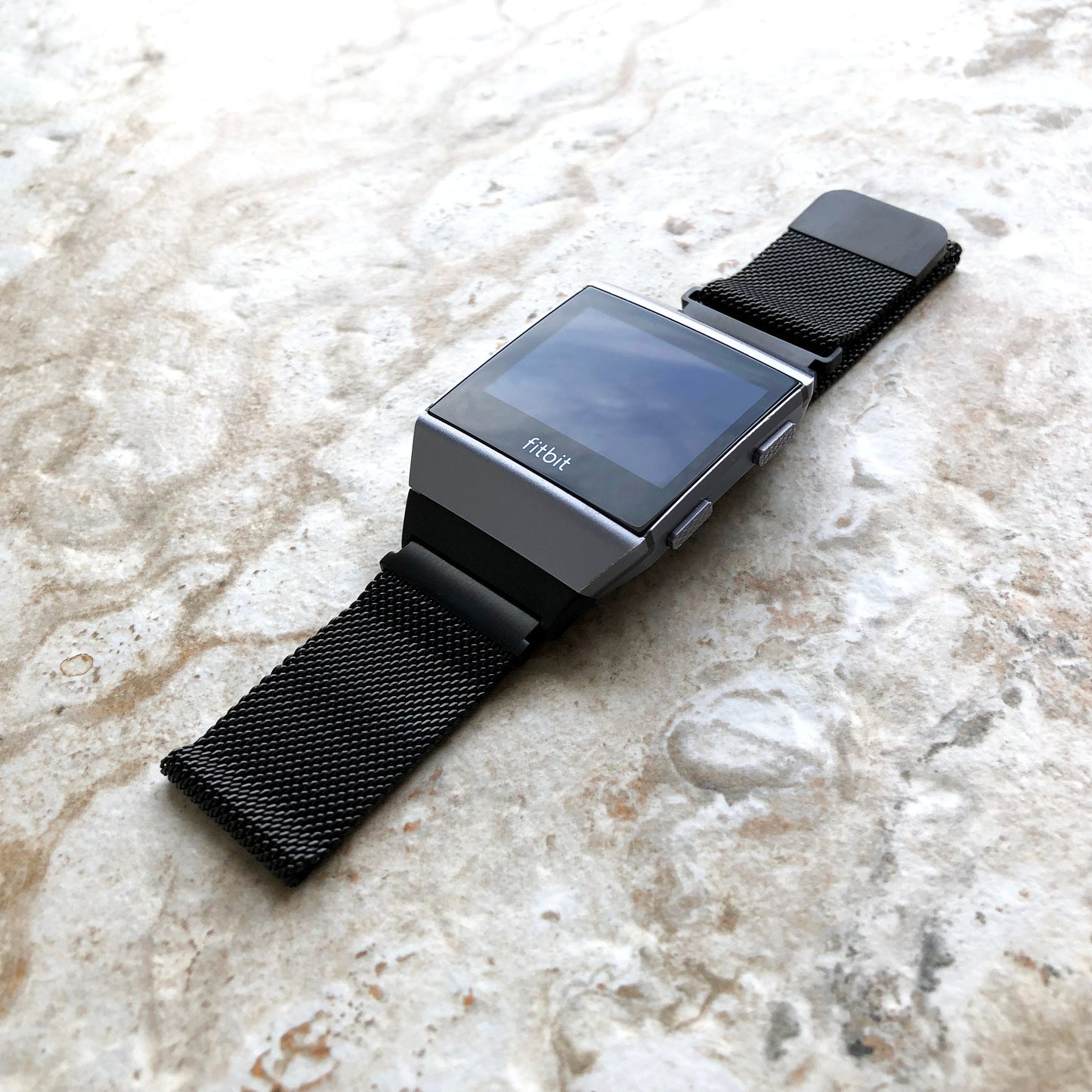Fitbit Ionic Modern Black Stainless Steel Adjustable Milanese Loop Mesh Band Strap for Watch Band Strap with Quick Release Adapters