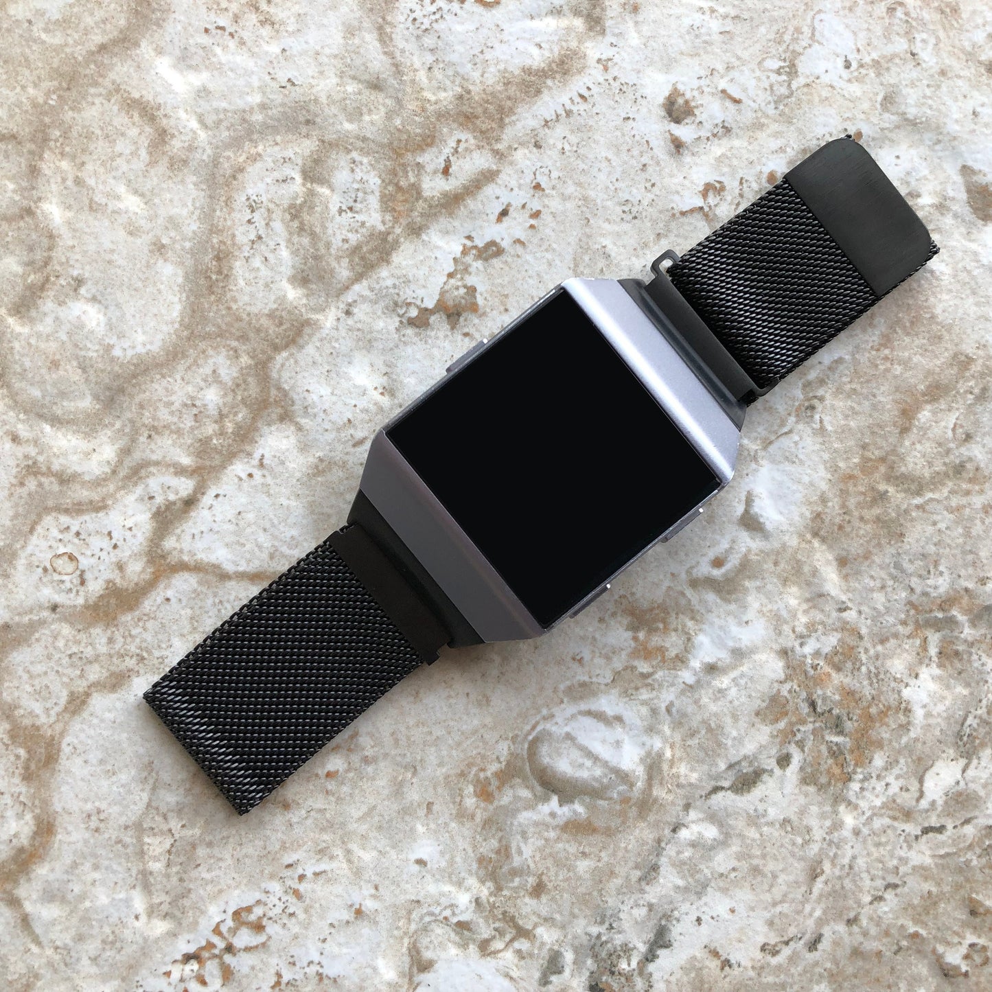 Fitbit Ionic Modern Black Stainless Steel Adjustable Milanese Loop Mesh Band Strap for Watch Band Strap with Quick Release Adapters