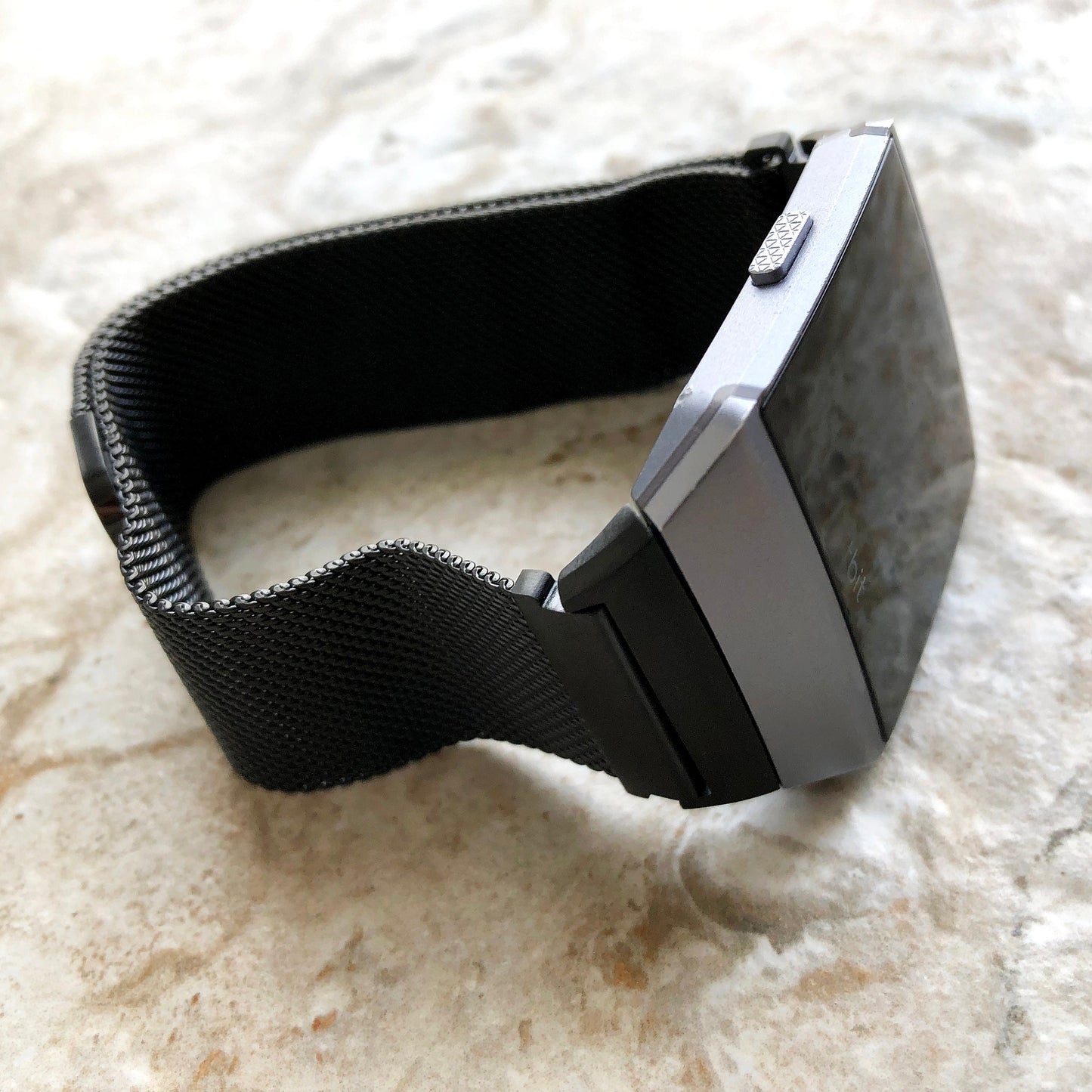 Fitbit Ionic Modern Black Stainless Steel Adjustable Milanese Loop Mesh Band Strap for Watch Band Strap with Quick Release Adapters
