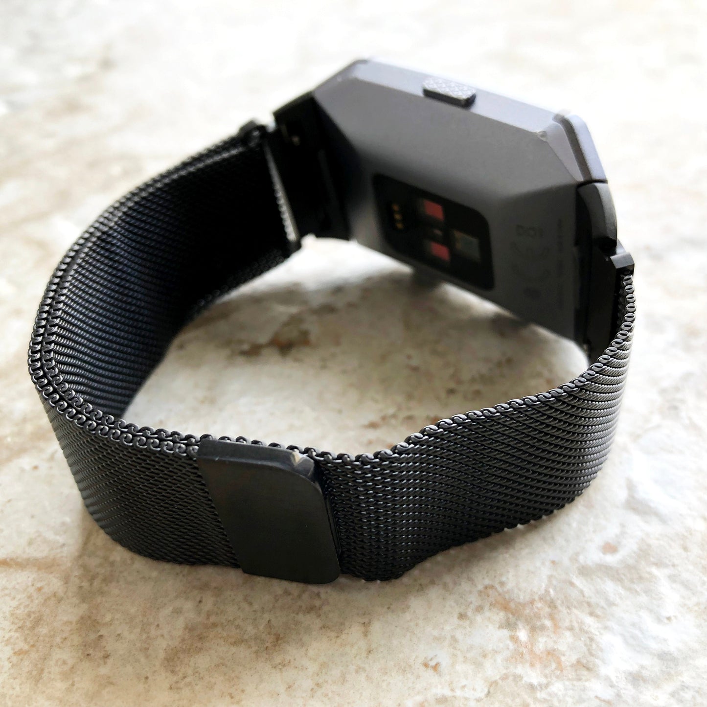 Fitbit Ionic Modern Black Stainless Steel Adjustable Milanese Loop Mesh Band Strap for Watch Band Strap with Quick Release Adapters