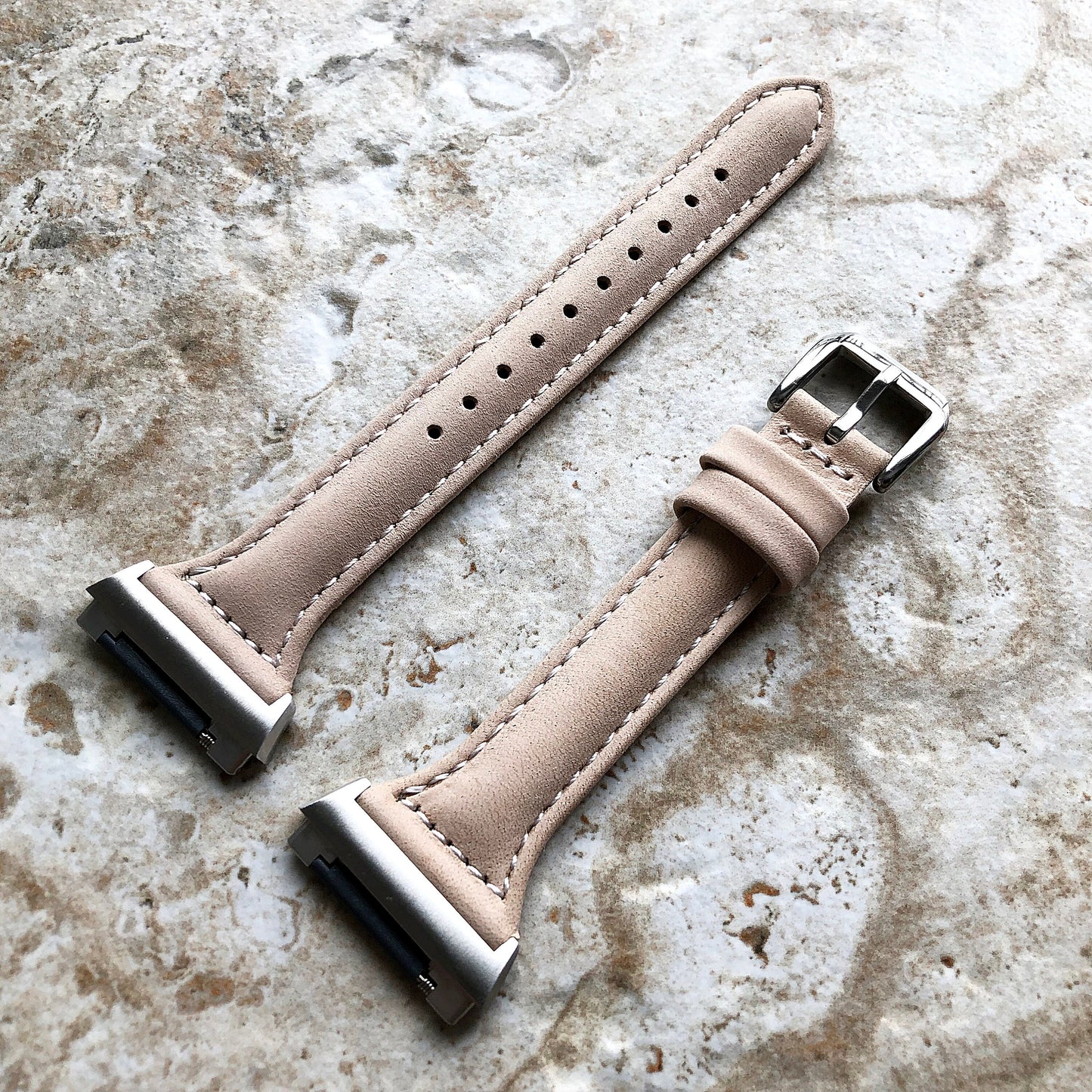 Fitbit Ionic Beige Modern Slim Elegant Soft Leather Band Strap Bracelet for Smartwatch Quick Release Adapters in Silver Rose Gold Black