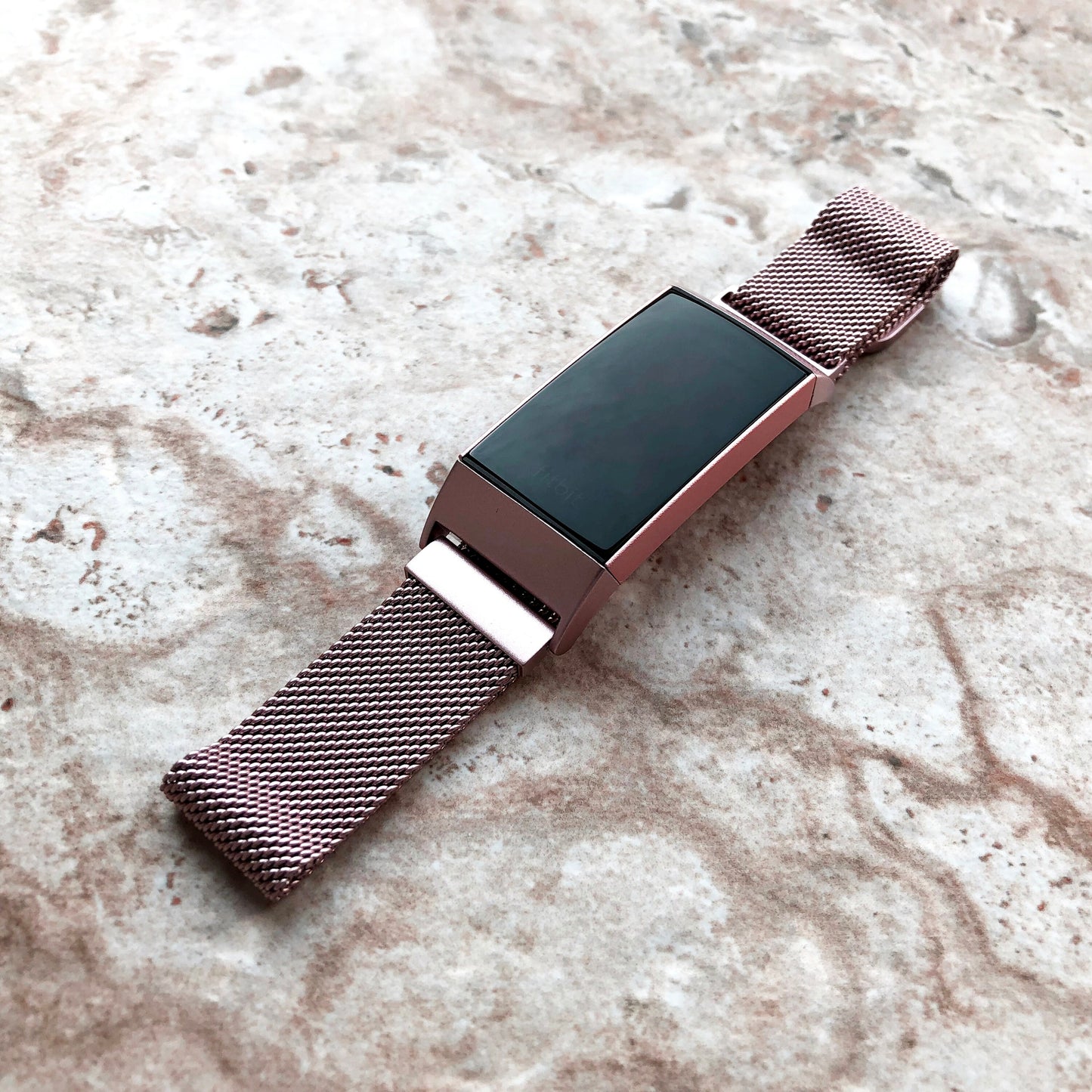 Fitbit Charge 4 3 2 Pink Rose Gold Color Modern Bracelet for Fitness Tracker Stainless Steel Adjustable Milanese Band Strap Magnetic Closure