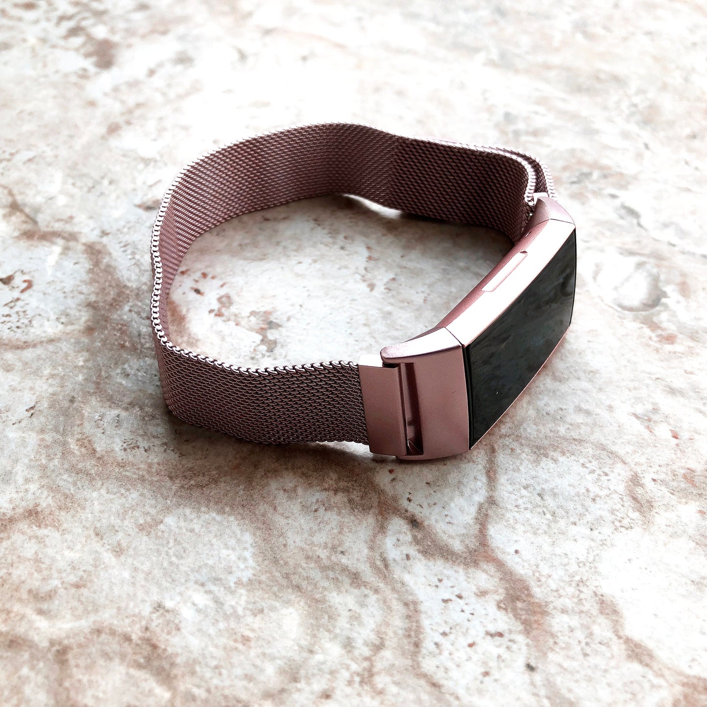 Fitbit Charge 4 3 2 Pink Rose Gold Color Modern Bracelet for Fitness Tracker Stainless Steel Adjustable Milanese Band Strap Magnetic Closure