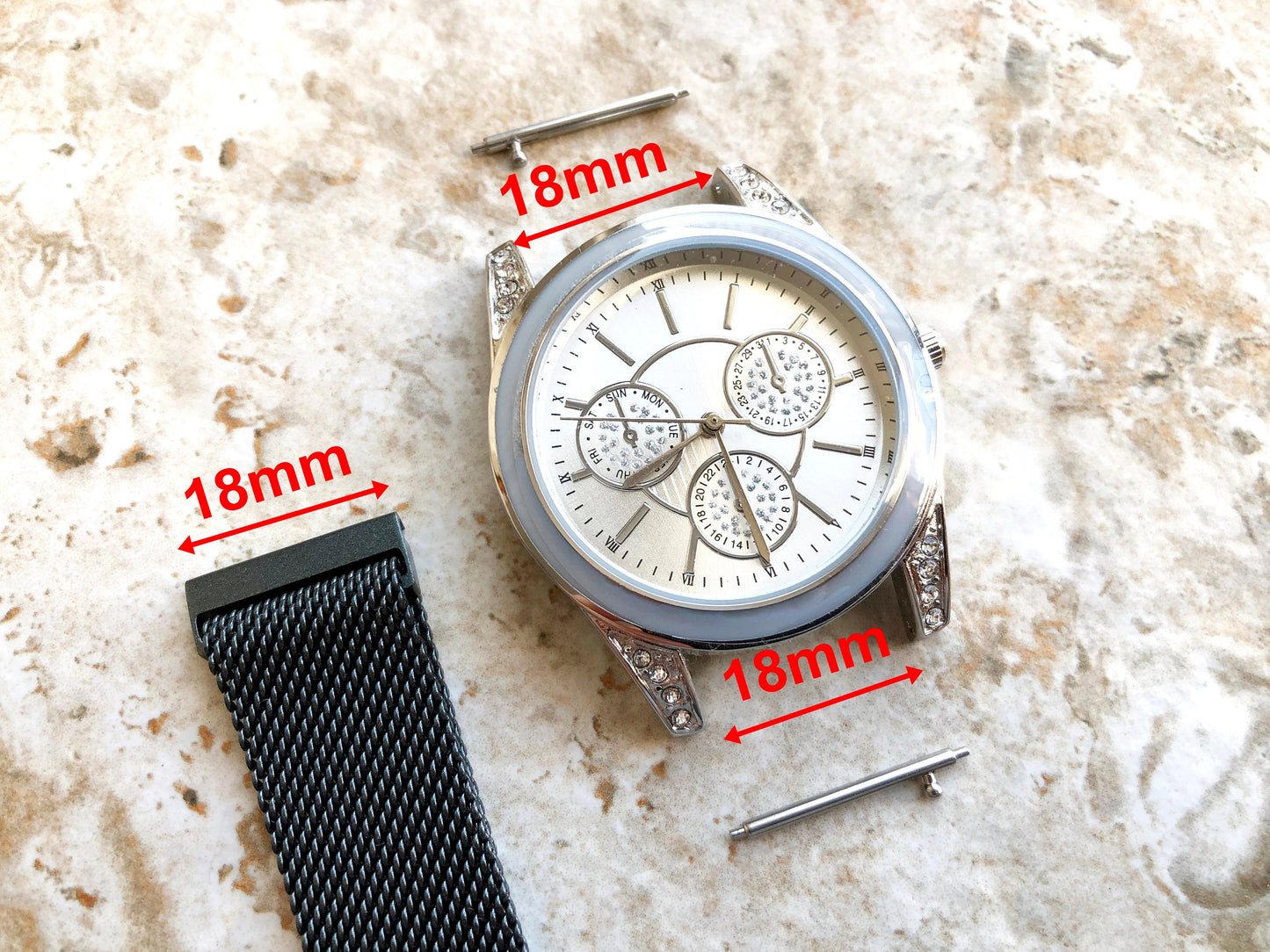 18mm Width Modern Bracelet for Wrist Hand Traditional Smart Watches Stainless Steel Adjustable Milanese Mesh Band Strap Magnetic Closure