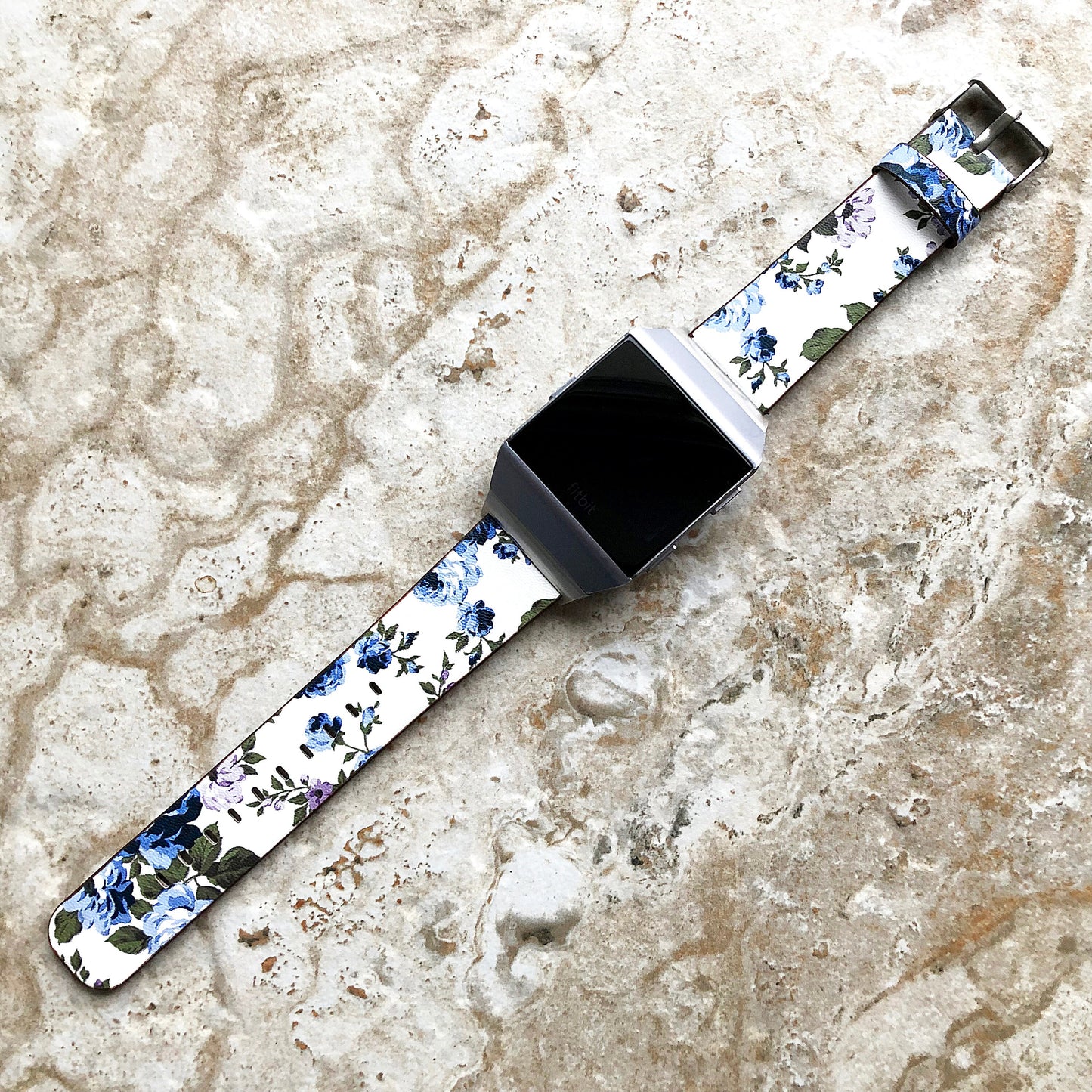 Fitbit Ionic Blue Floral FL-2 Soft Leather Band Strap for Watch Band Strap with Quick Release Adapters in Silver Rose Gold Black