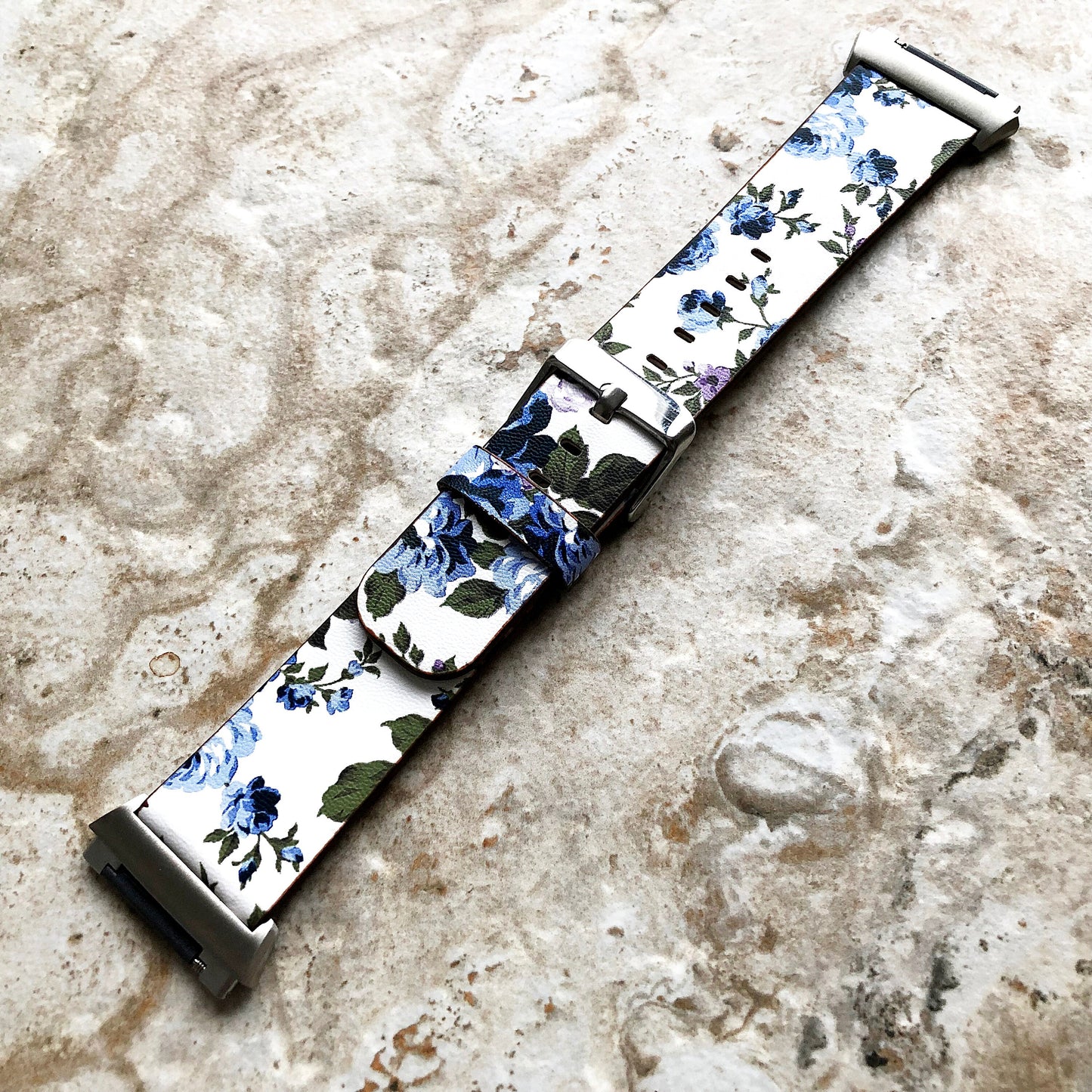 Fitbit Ionic Blue Floral FL-2 Soft Leather Band Strap for Watch Band Strap with Quick Release Adapters in Silver Rose Gold Black