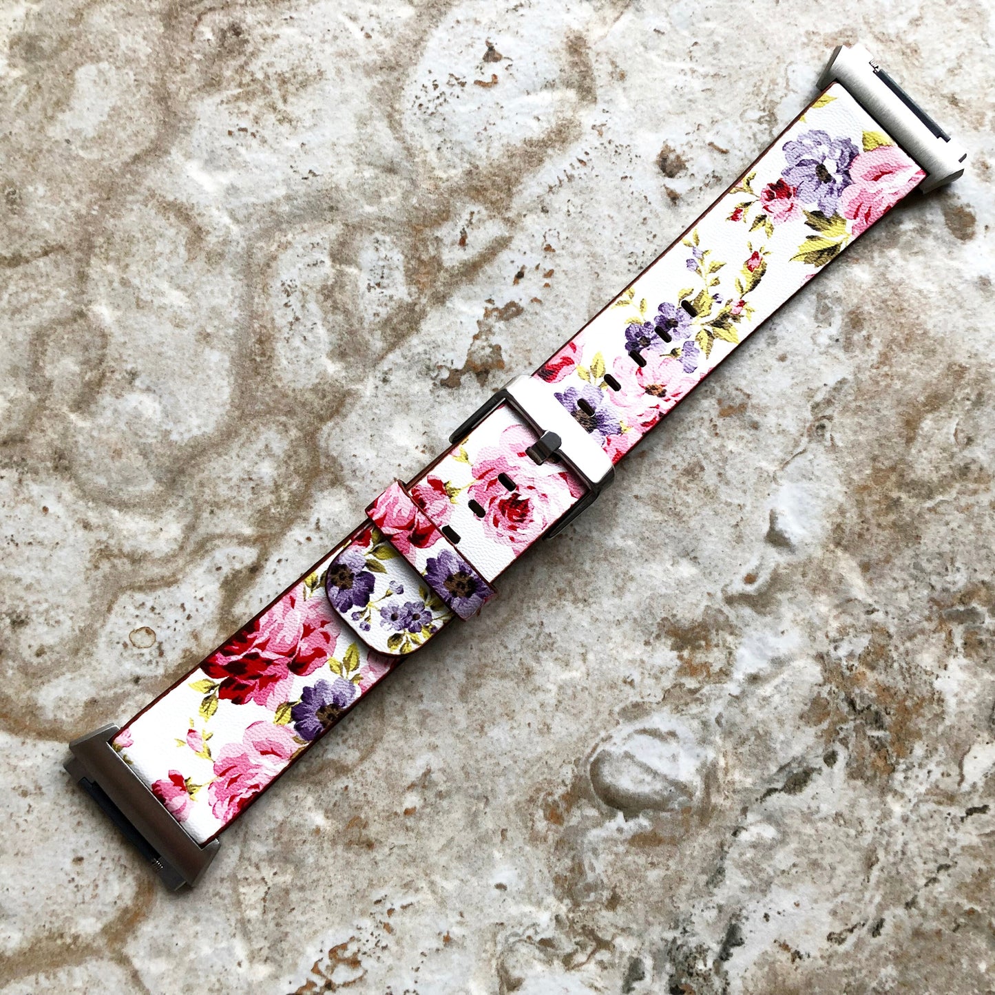 Fitbit Ionic Red Floral FL-3 Soft Leather Band Strap for Watch Band Strap with Quick Release Adapters in Silver Rose Gold Black