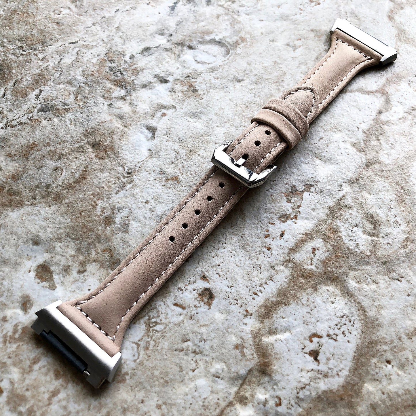 Fitbit Ionic Beige Modern Slim Elegant Soft Leather Band Strap Bracelet for Smartwatch Quick Release Adapters in Silver Rose Gold Black