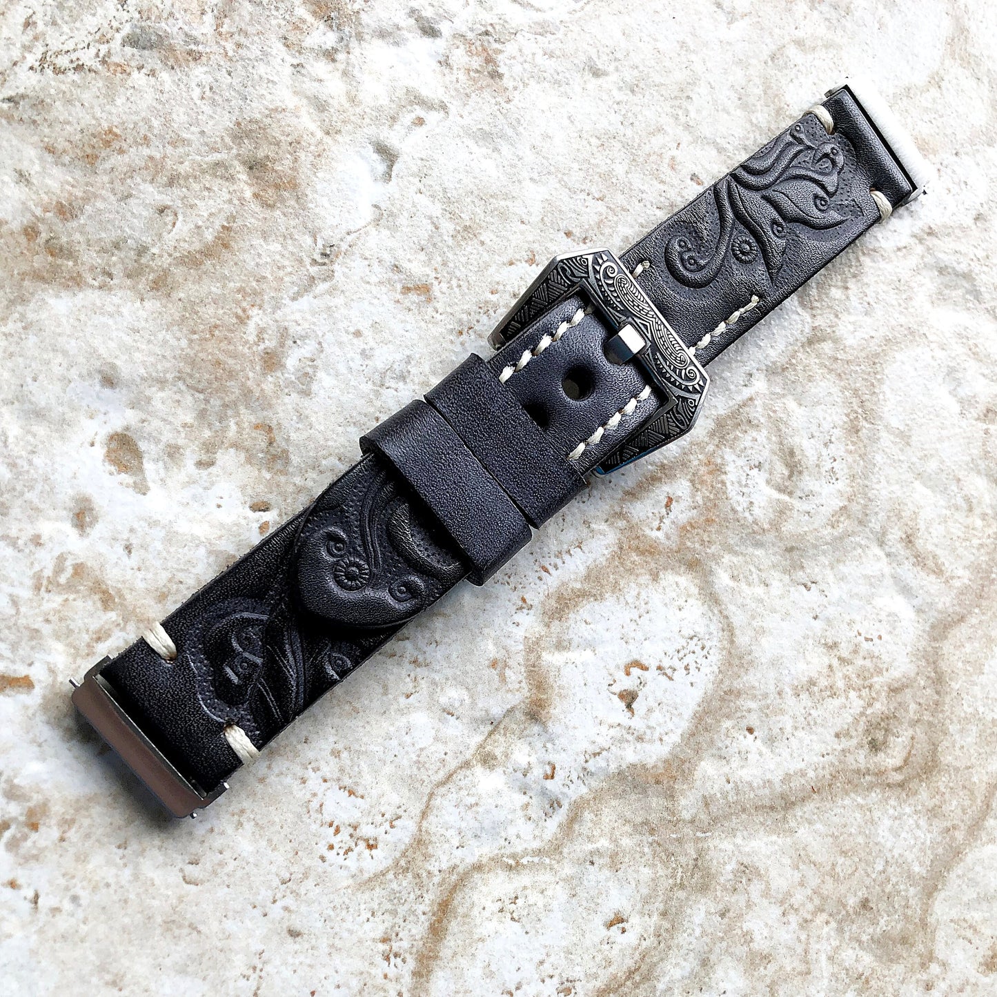 Band for Fitbit Versa 2 3 4 Sense 2 Black Gray Tooled Embossed Leather Bracelet Watch Strap Quick Release Adapters Silver Rose Gold Black