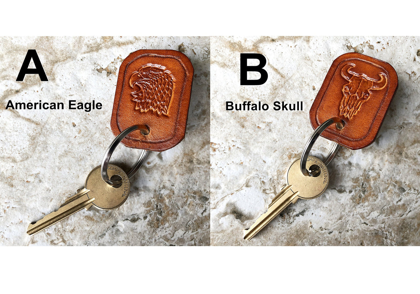 Limited Handmade Series Key Chains Real Thick Leather Keyfob Keyring Keyholder Tooled Embossed Engraved Nice Small Inexpensive Gift Idea