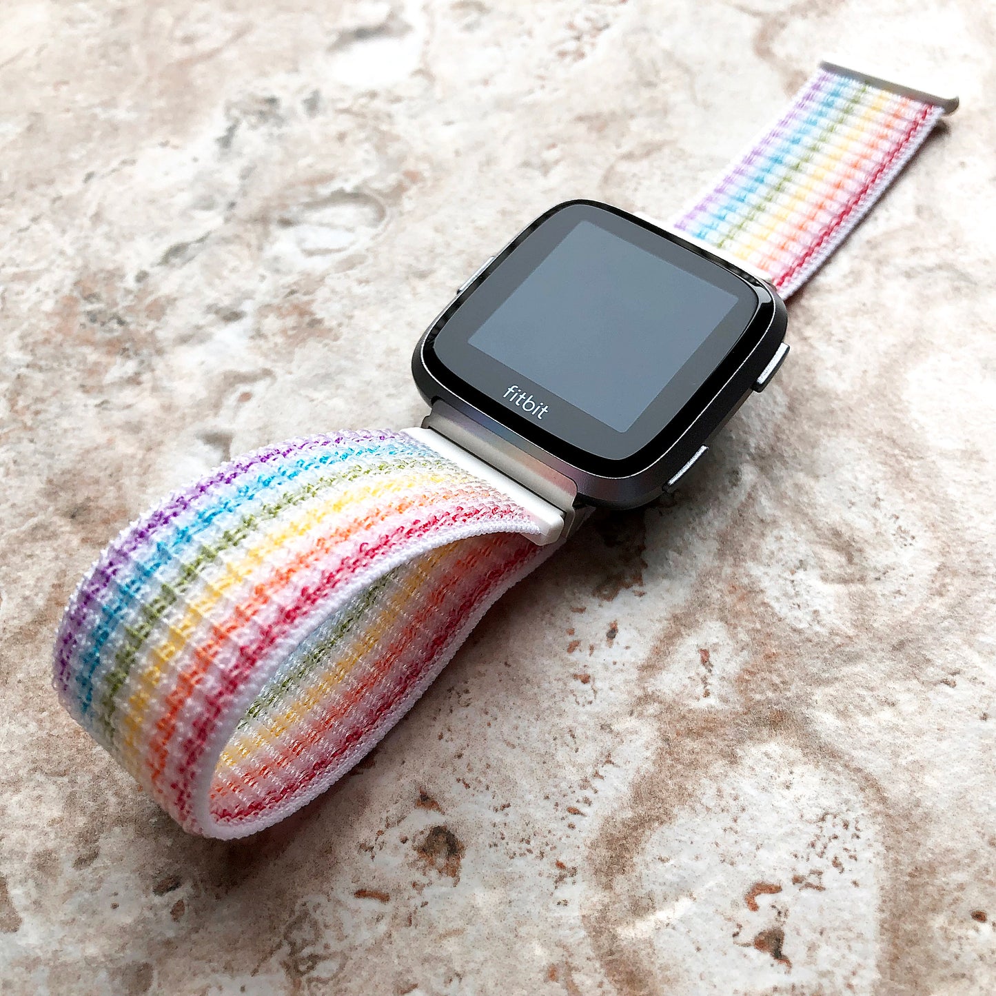 Fitbit Versa 2 3 4 Sense 2 Sports Band Rainbow Loop and Hook Strap Watch Bands Straps Adjustable with Quick Adapters Silver Rose Gold Black