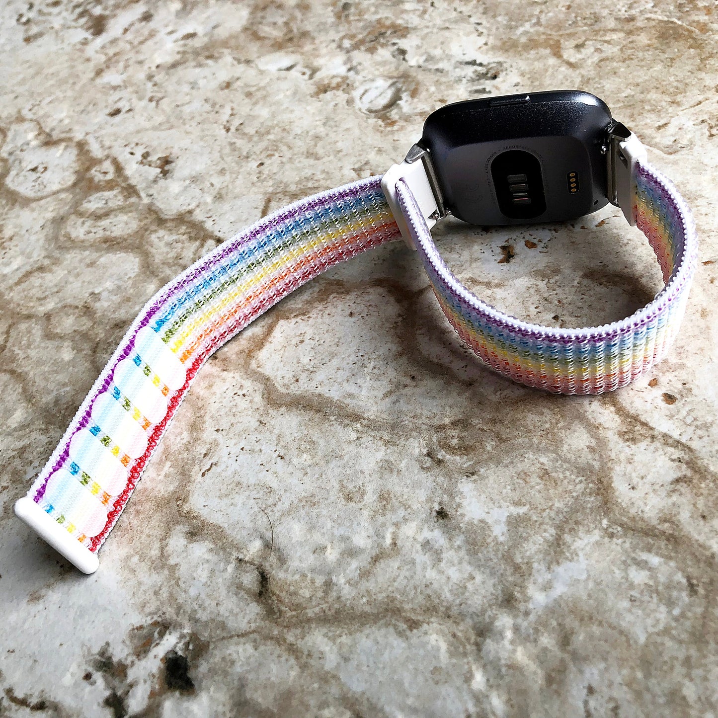 Fitbit Versa 2 3 4 Sense 2 Sports Band Rainbow Loop and Hook Strap Watch Bands Straps Adjustable with Quick Adapters Silver Rose Gold Black