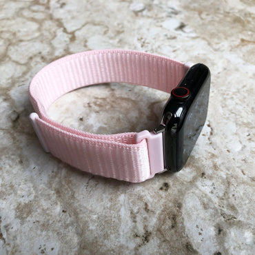 Apple Watch Pearl Pink Band Loop and Hook for iWatch Ultra 2 49mm and 9 8 Series 41mm 45mm Case Sports Adjustable Strap Soft Nylon Weave