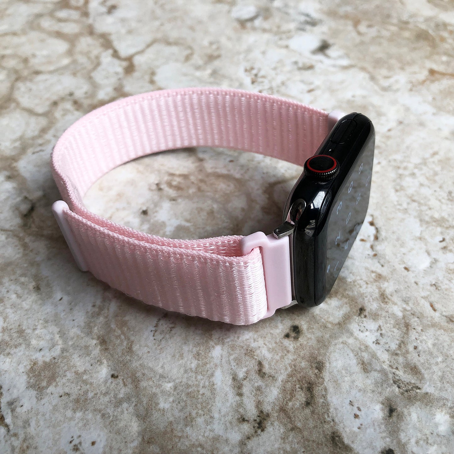 Apple Watch Pearl Pink Band Loop and Hook for iWatch All Series 38mm 40mm 41mm 42mm 44mm 45mm 49mm Sports Adjustable Strap Soft Nylon Weave