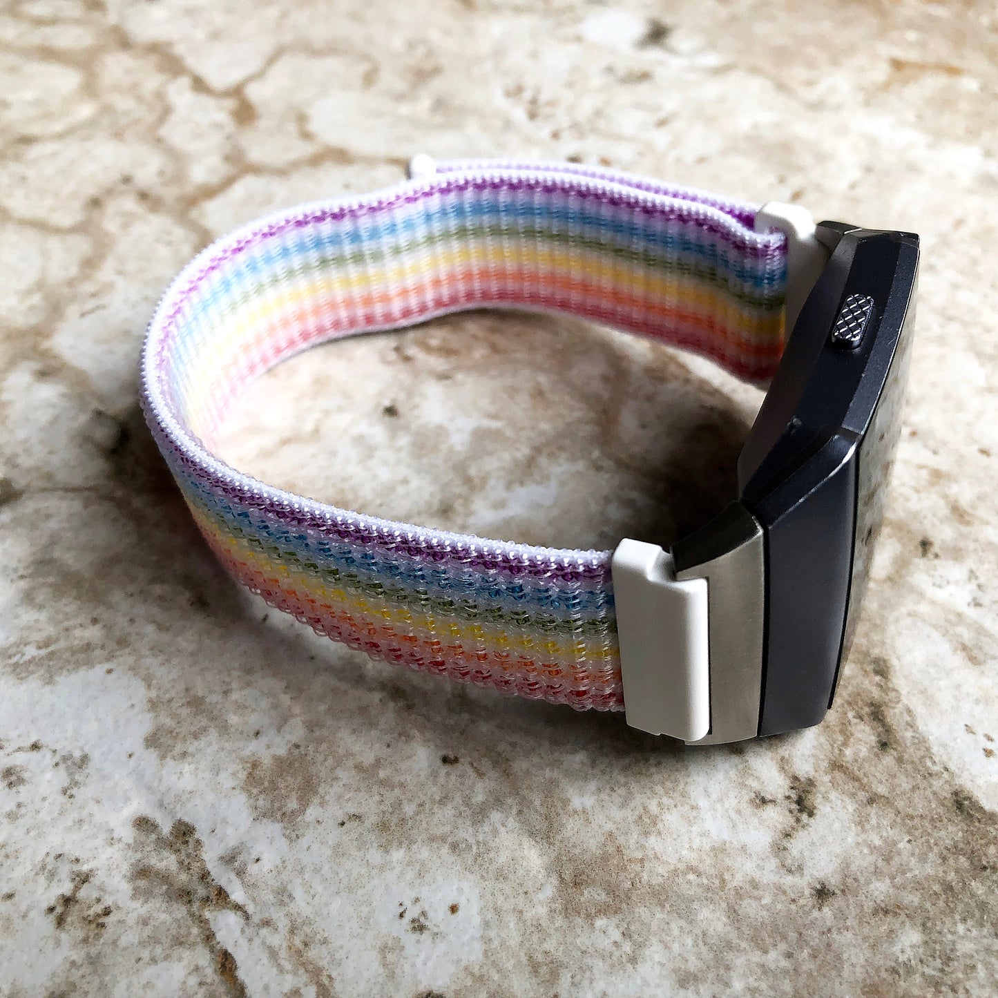 Fitbit Ionic Rainbow Sports Loop n Hook Band Strap for Watch Band Strap Adjustable with Quick Release Adapters Silver Rose Gold Black