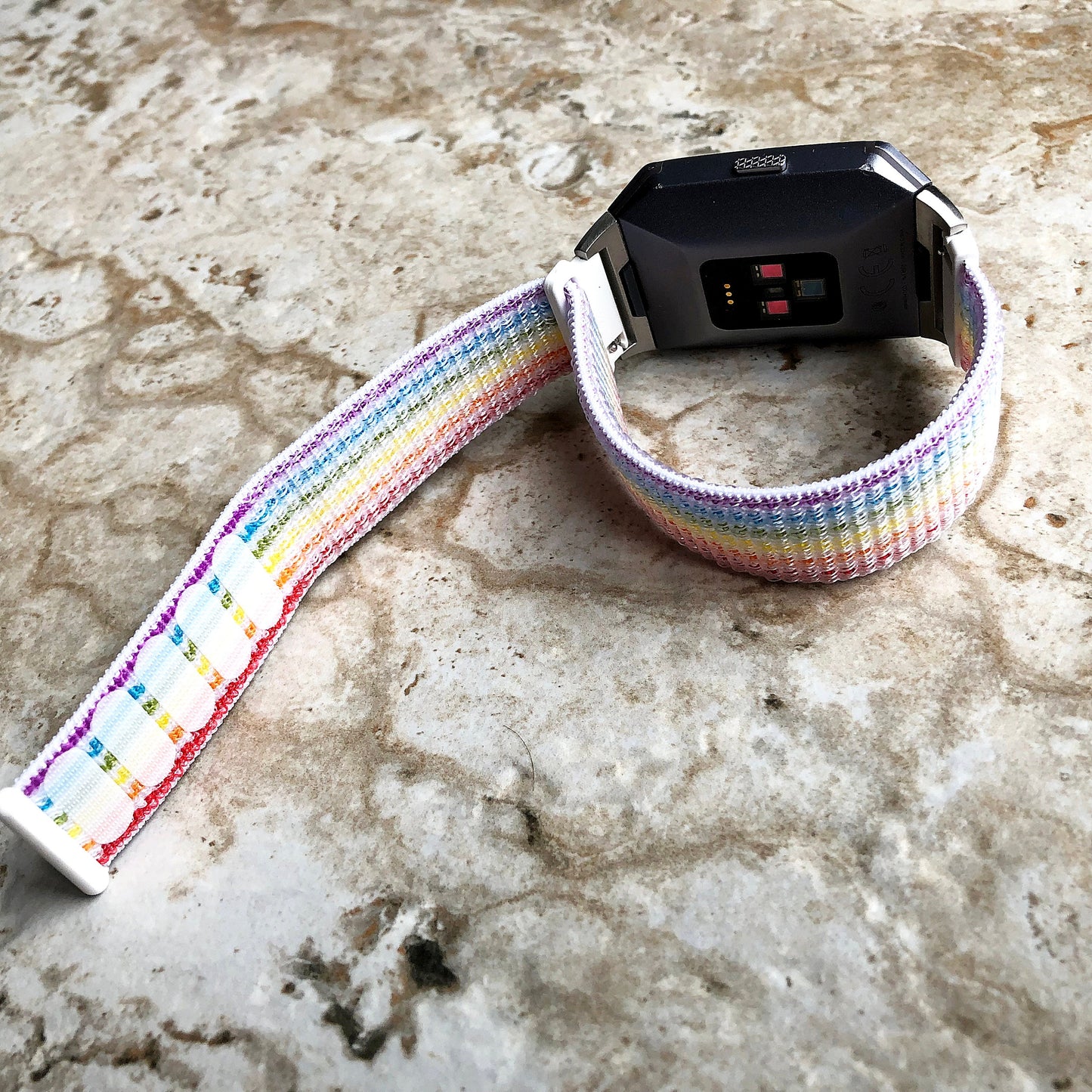 Fitbit Ionic Rainbow Sports Loop n Hook Band Strap for Watch Band Strap Adjustable with Quick Release Adapters Silver Rose Gold Black