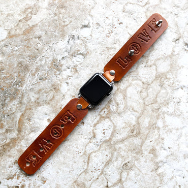 Apple Love Brown Band Adjustable for iWatch Ultra 2 9 8 7 SE 6 5 4 3 2 1 Case 38mm 40mm 41mm 42mm 44mm 45mm Bracelet Leather Strap Cuff