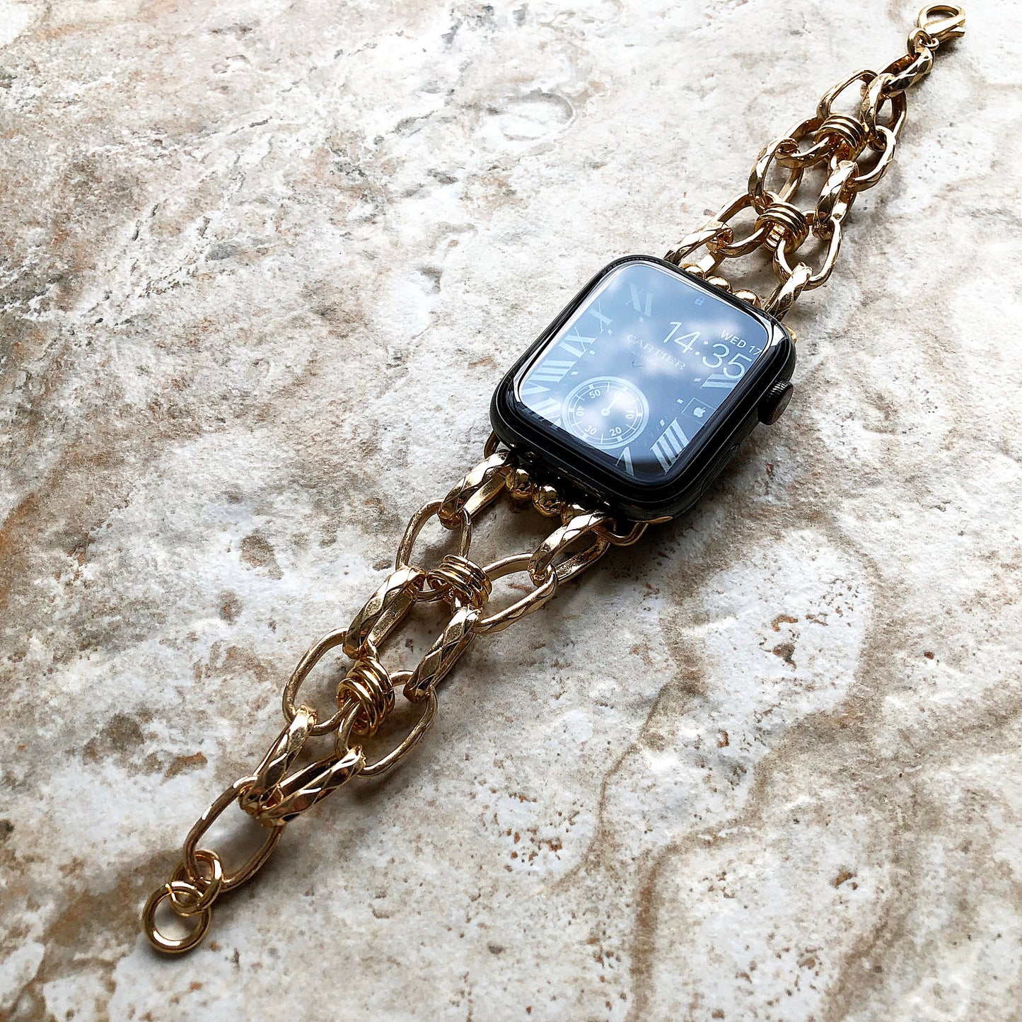 Apple Watch Braided Bracelet Gold Color Chain Links Band Compatible with iWatch Ultra 2 49mm and 9 8 Series 41mm 45mm Case Handmade Jewelry