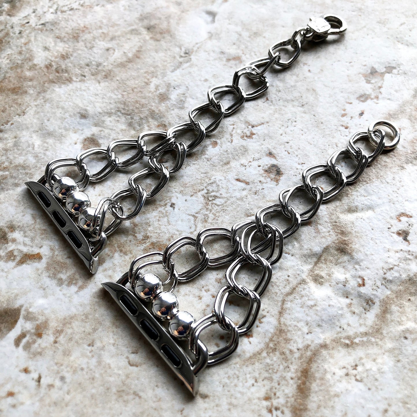 Apple Double Links Silver Color Bracelet Chain for iWatch Ultra 2 49mm and 9 8 Series 41mm 45mm Case Strap Band Handmade Jewelry