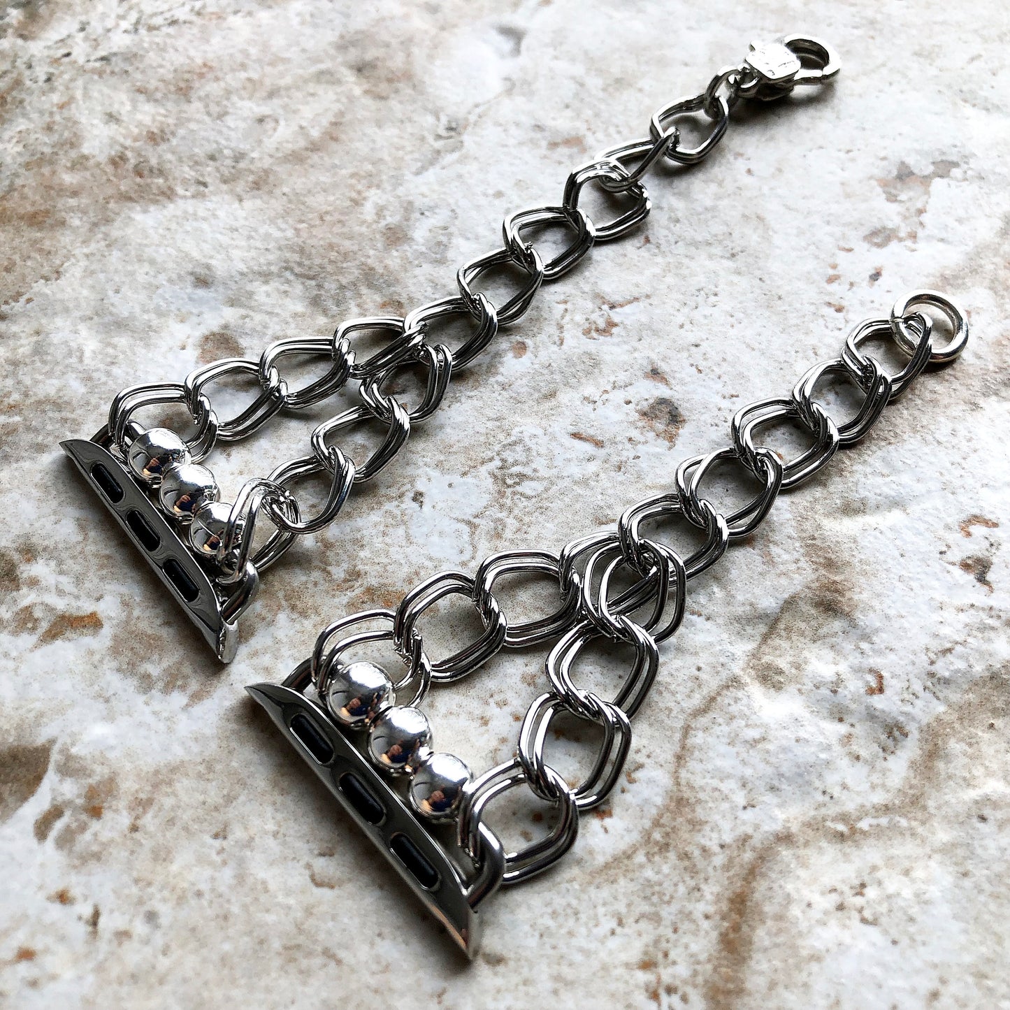 Apple Double Links Silver Color Bracelet Chain for iWatch 38mm 40mm 41mm 42mm 44mm 45mm 49mm All Series Strap Band Handmade Jewelry