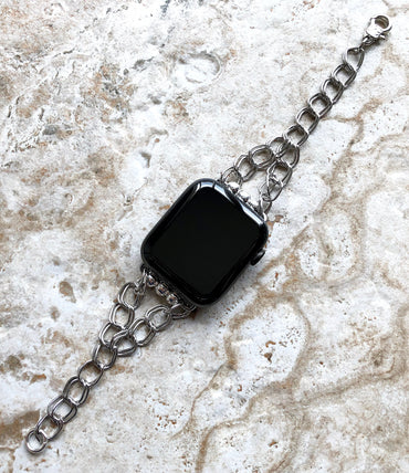 Apple Double Links Silver Color Bracelet Chain for iWatch Ultra 2 49mm and 9 8 Series 41mm 45mm Case Strap Band Handmade Jewelry