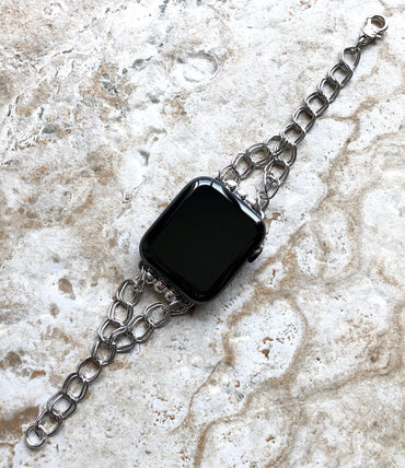 Apple Double Links Silver Color Bracelet Chain for iWatch 38mm 40mm 41mm 42mm 44mm 45mm 49mm All Series Strap Band Handmade Jewelry