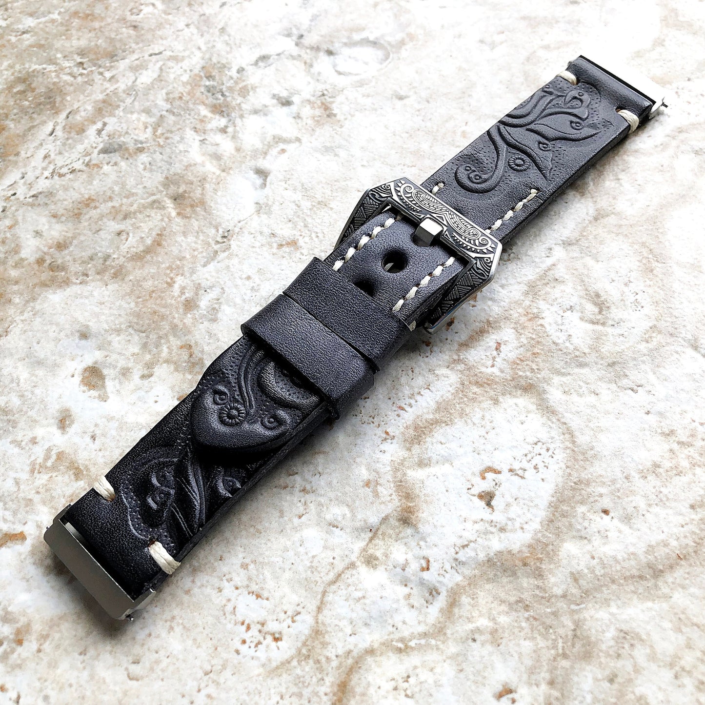 Band for Fitbit Versa 2 3 4 Sense 2 Black Gray Tooled Embossed Leather Bracelet Watch Strap Quick Release Adapters Silver Rose Gold Black