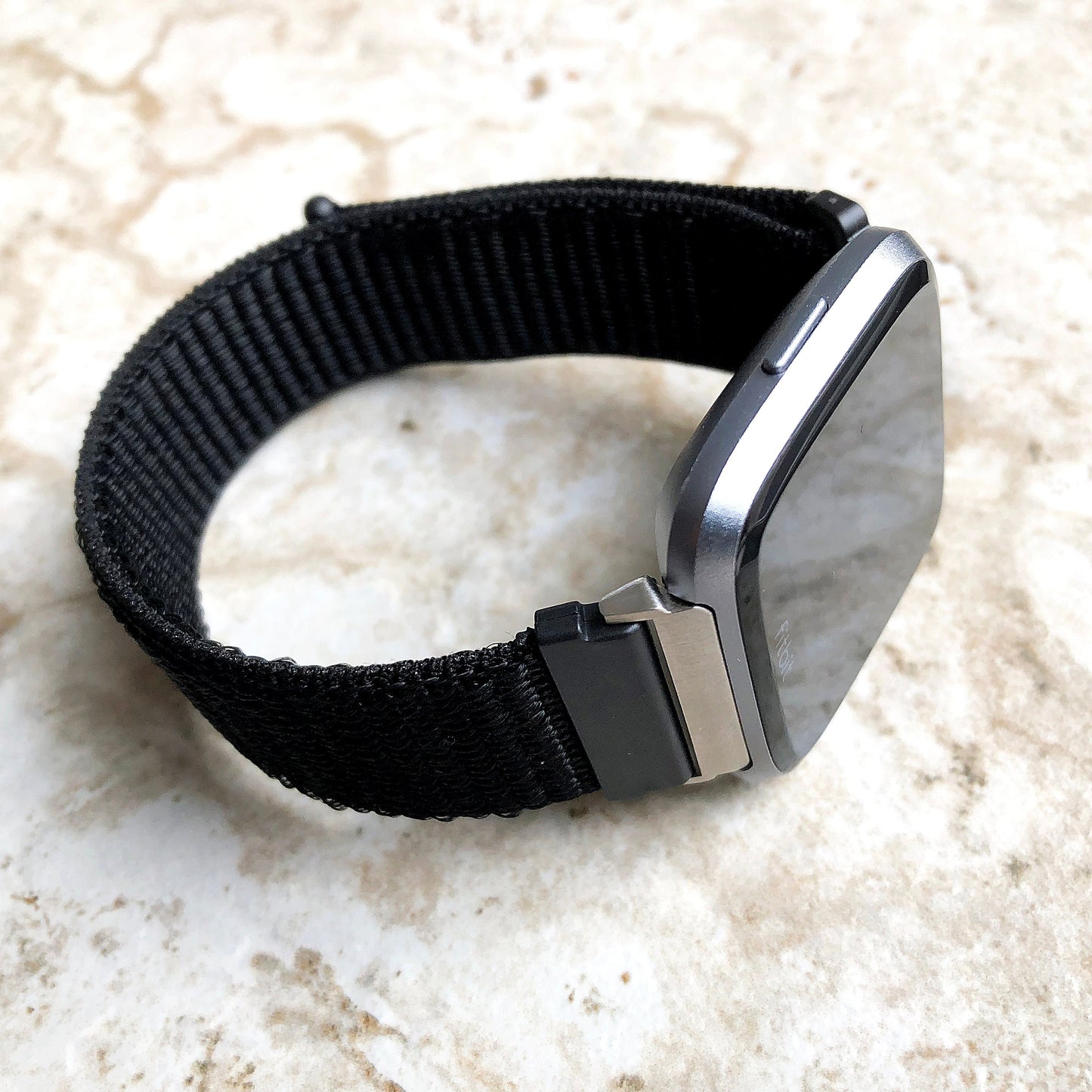 Fitbit Versa 2 3 4 Sense 2 Sports Band Black Loop and Hook Strap Watch Bands Straps Adjustable with Quick Adapters Silver Rose Gold Black