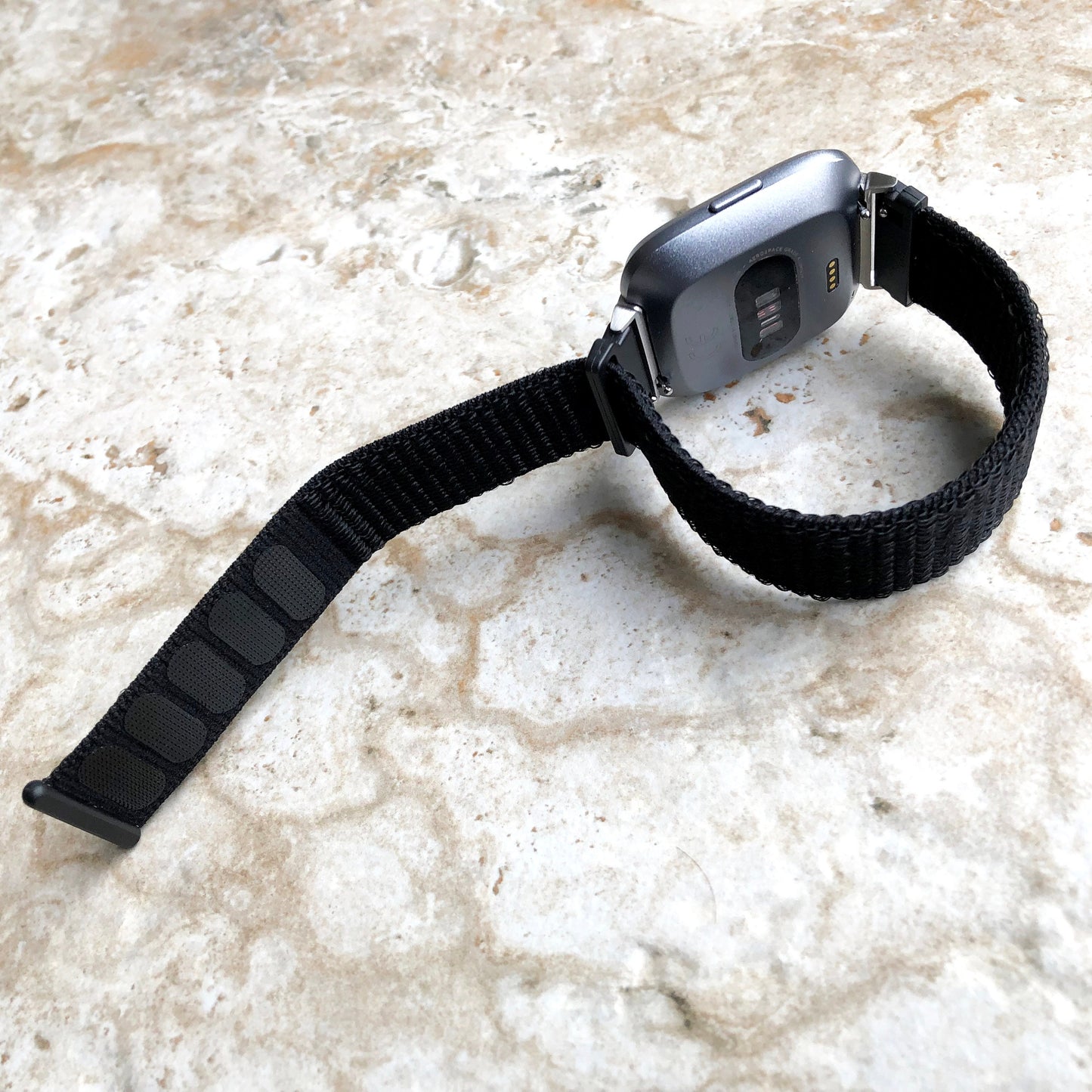 Fitbit Versa 2 3 4 Sense 2 Sports Band Black Loop and Hook Strap Watch Bands Straps Adjustable with Quick Adapters Silver Rose Gold Black