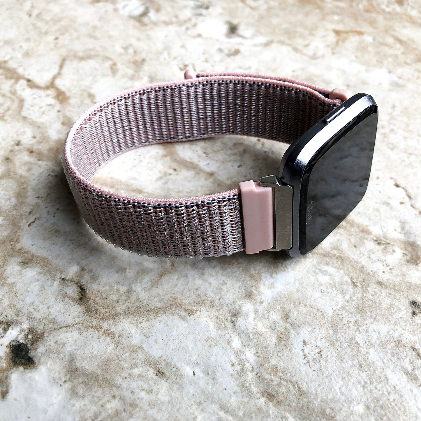 Fitbit Versa 2 3 4 Sense 2 Sports Band Pink Sand Loop and Hook Strap Watch Bands Straps Adjustable Quick Adapters Silver Rose Gold Black