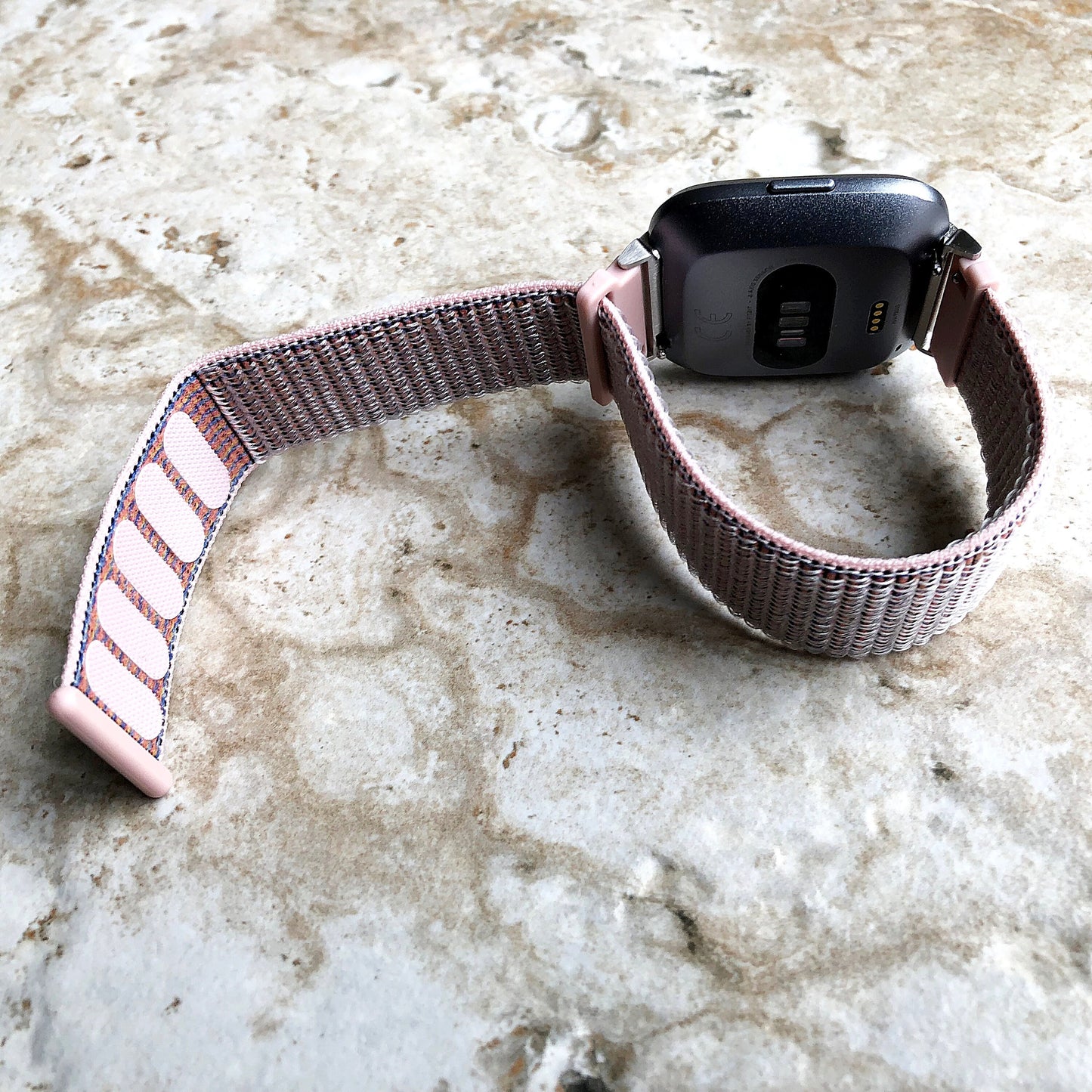 Fitbit Versa 2 3 4 Sense 2 Sports Band Pink Sand Loop and Hook Strap Watch Bands Straps Adjustable Quick Adapters Silver Rose Gold Black