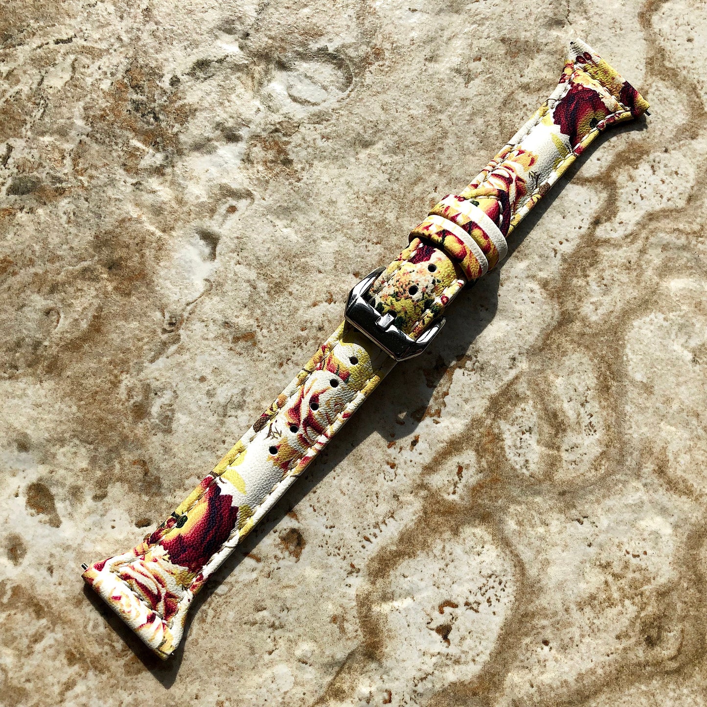 22mm Bouquet Roses Slim and Elegant Soft Leather Watch Strap Band for Wrist Hand Watches Quick Release Pins Included Easy - Ready to Attach