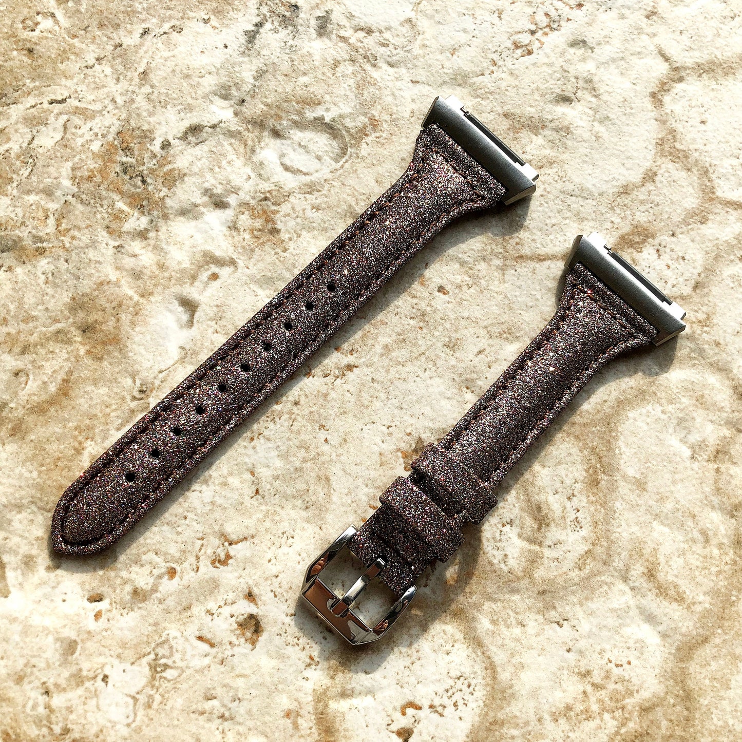 Fitbit Ionic Brown Sparkling Glitter Slim Elegant Soft Leather Band Strap Bracelet for Smartwatch Quick Adapters in Silver Rose Gold Black