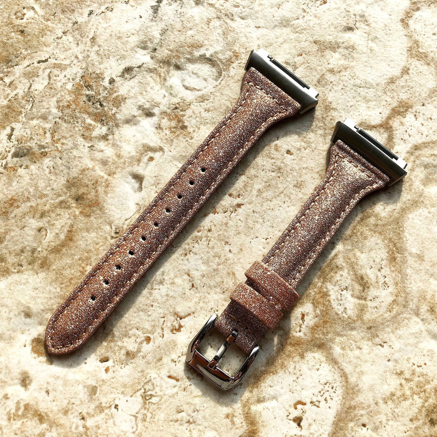 Fitbit Ionic Gold Sparkling Glitter Slim Elegant Soft Leather Band Strap Bracelet for Smartwatch Quick Adapters in Silver Rose Gold Black