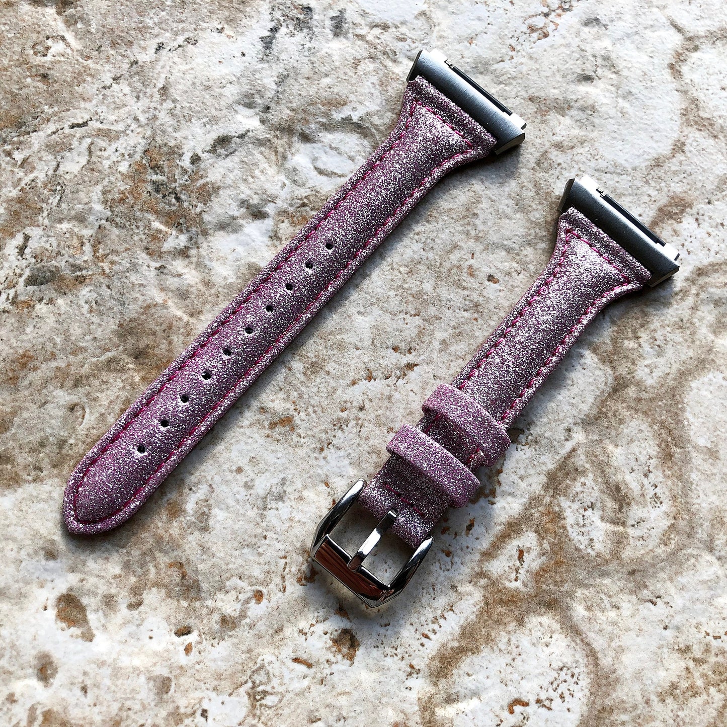 Fitbit Ionic Pink Sparkling Glitter Slim Elegant Soft Leather Band Strap Bracelet for Smartwatch Quick Adapters in Silver Rose Gold Black