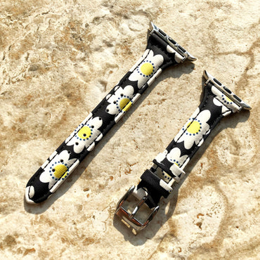 Apple Daisy Slim Elegant Soft Leather Band Straps Bracelet for iWatch All Series 38mm 40mm 41mm 42mm 44mm 45mm 49mm Floral Design