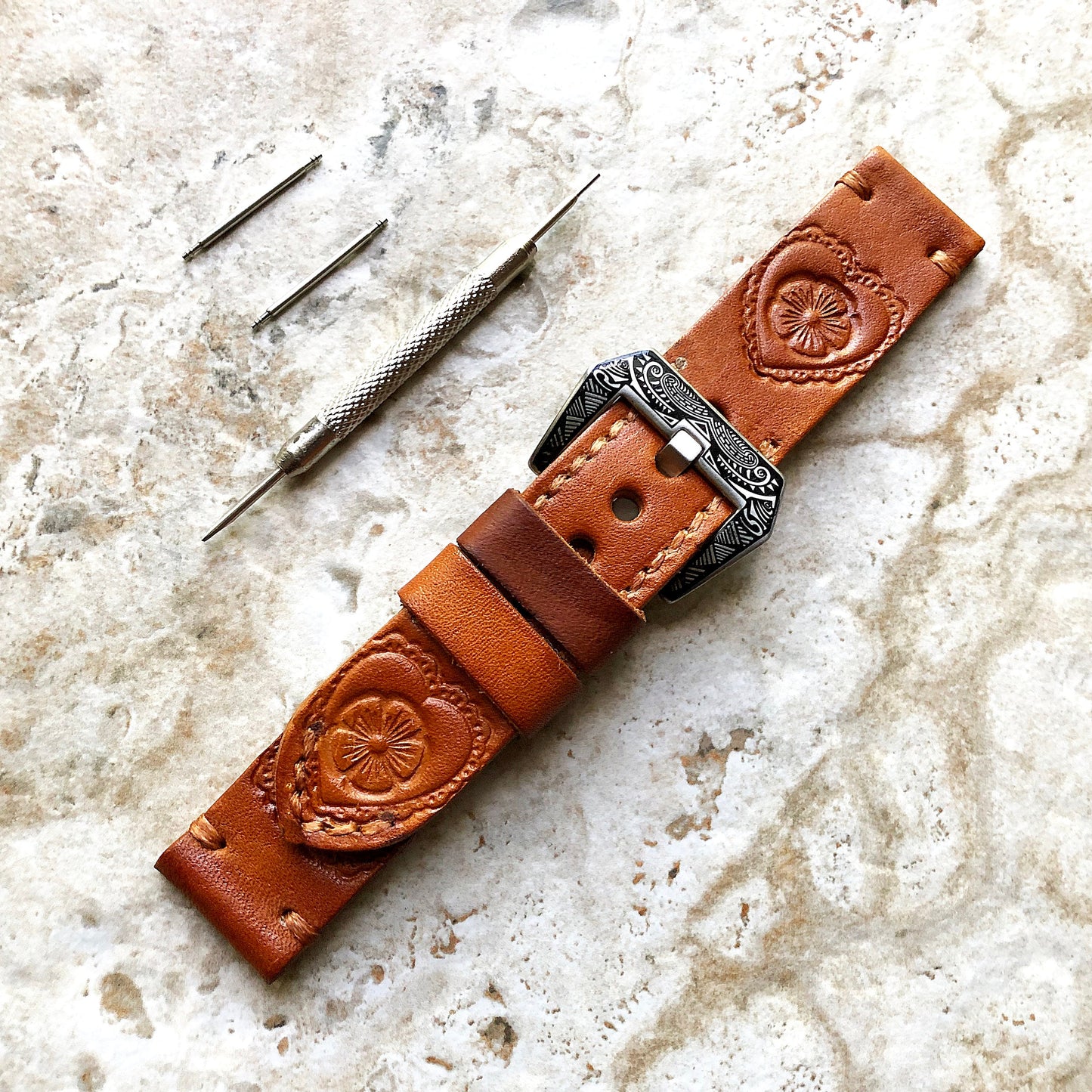 Garmin Heart and Flower Brown Leather Band for Forerunner 745 265 255 Venu 3 2 Darth Vader First Avenger Vivoactive 4 Embossed Strap B22