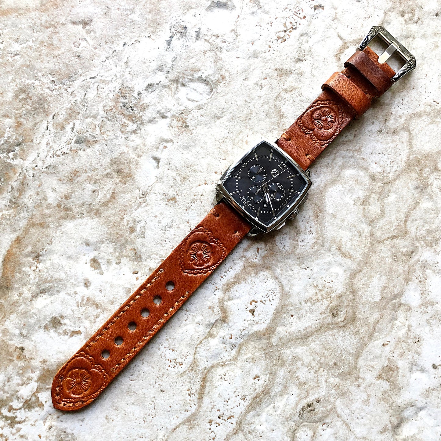 Garmin Heart and Flower Brown Leather Band for Forerunner 745 265 255 Venu 3 2 Darth Vader First Avenger Vivoactive 4 Embossed Strap B22