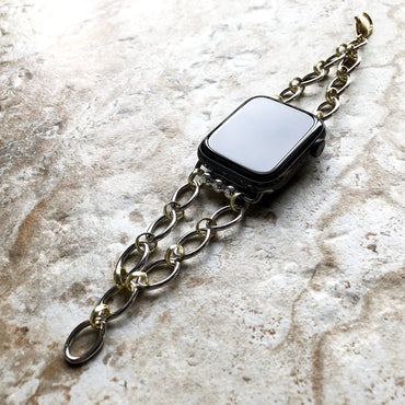 Apple Watch 38mm 40mm 41mm 42mm 44mm 45mm 49mm Ellipse and Circle Gold and Silver Color Bracelet Band Chain Link for iWatch All Series