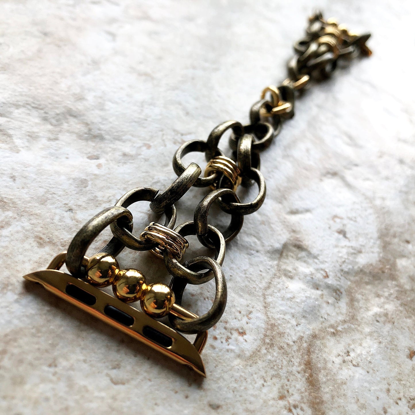 Apple Watch Ultra 2 and 9 8 Series Bracelet for iWatch 41mm 45mm 49mm Case Antique Gold Color Chain Link Band Handmade Fashion Jewelry Strap