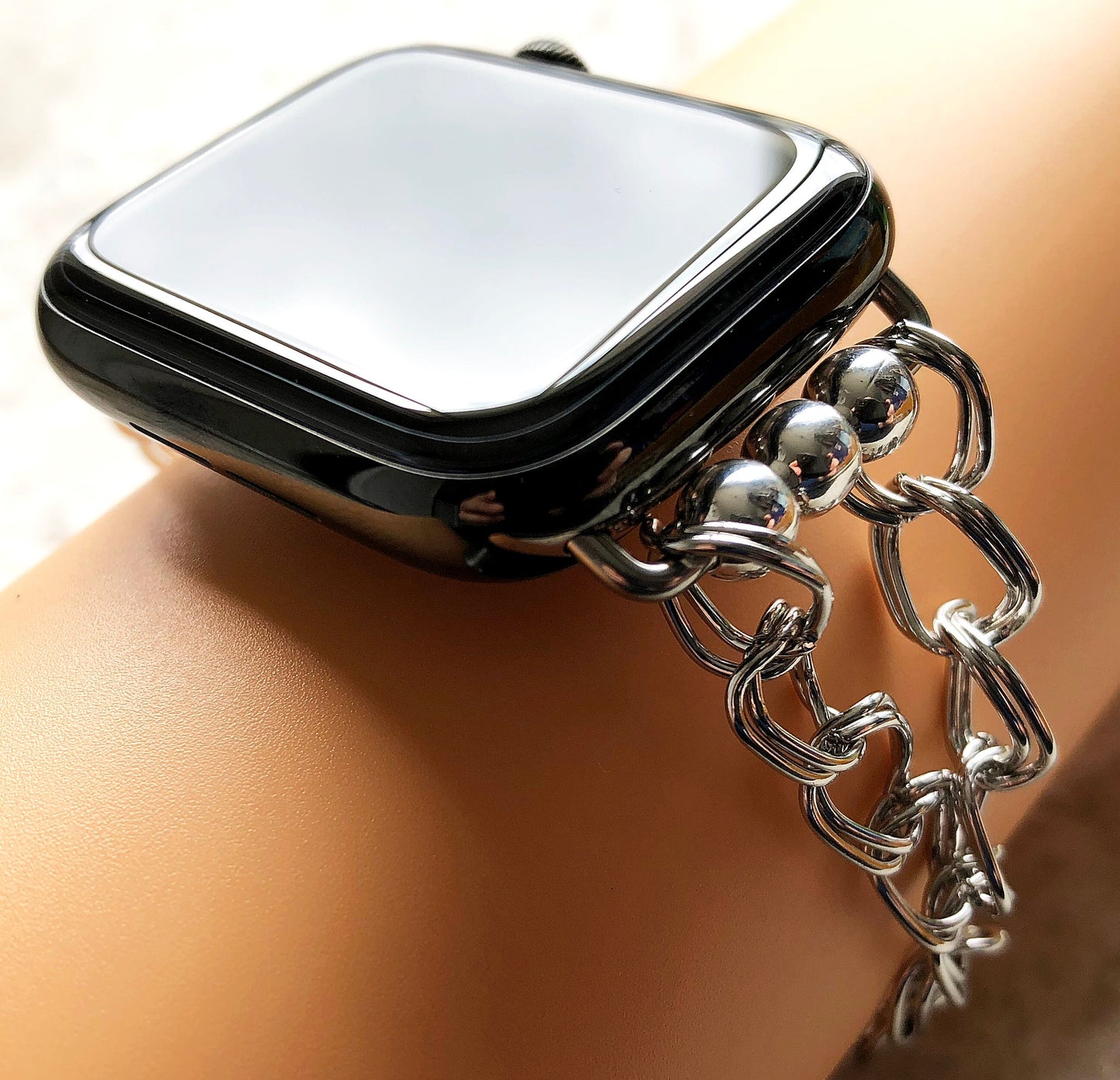 Apple Double Links Silver Color Bracelet Chain for iWatch 38mm 40mm 41mm 42mm 44mm 45mm 49mm All Series Strap Band Handmade Jewelry