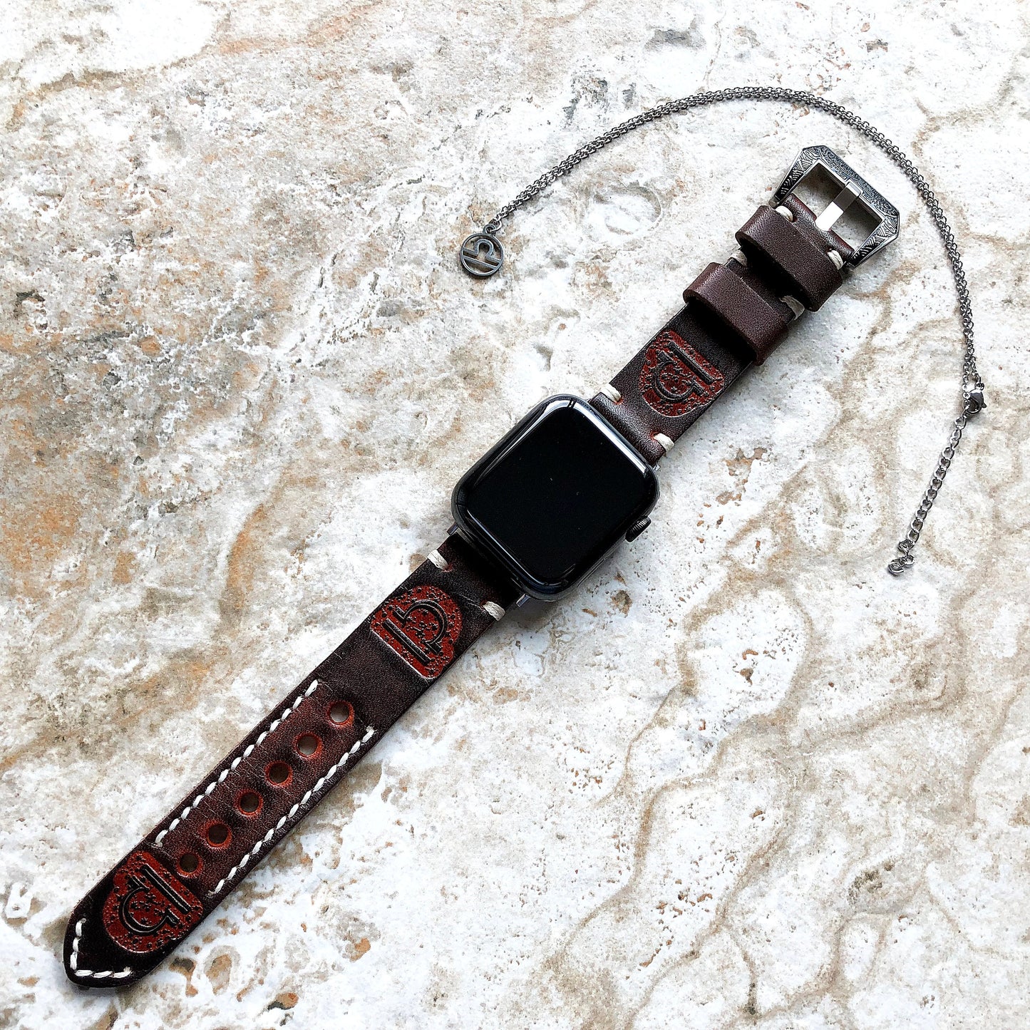 Apple Watch Libra Zodiac Band Set for Ultra 2 9 8 7 SE 6 5 4 3 2 38mm 40 41 42 44mm 45mm 49mm Brown Leather Embossed Strap Bracelet Necklace