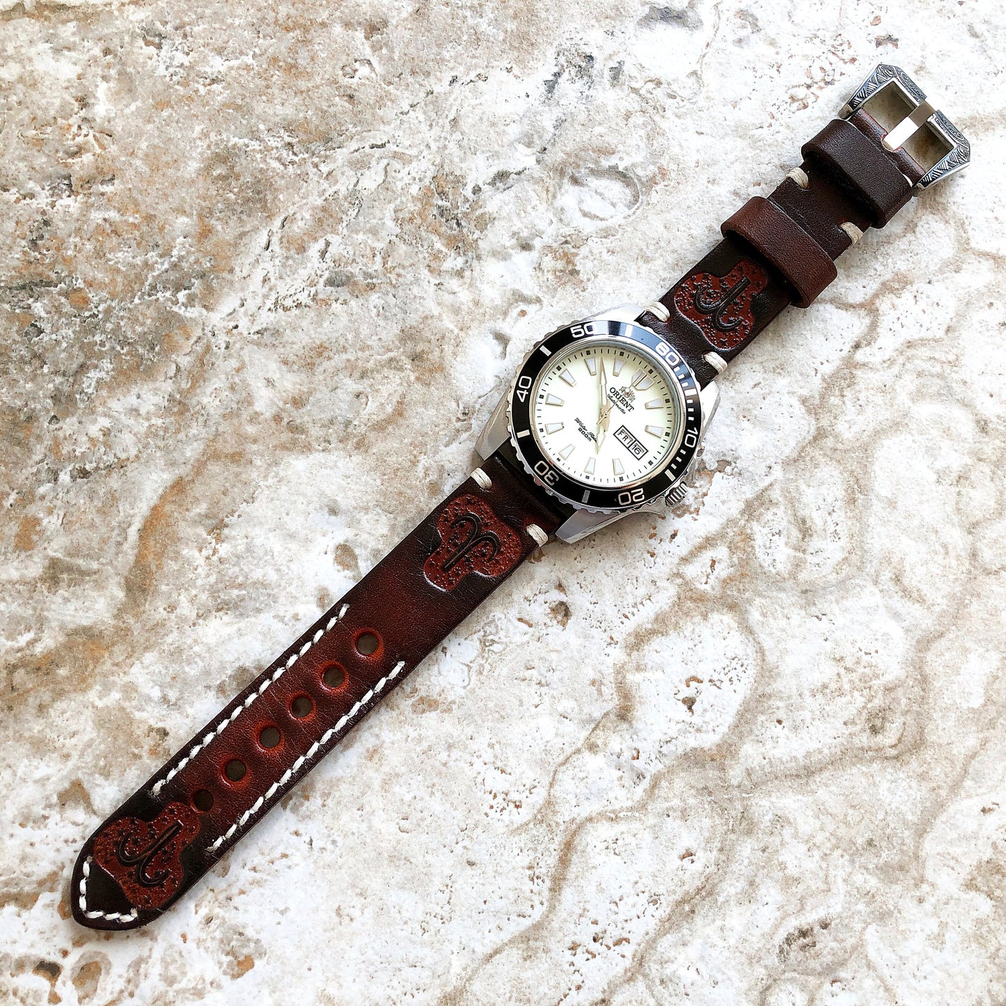 Aries Zodiac Band 22mm 24mm 25mm Genuine Brown Leather Tooled Embossed Handmade Strap Bracelet Kit for Watches and 25" Pendants Necklace