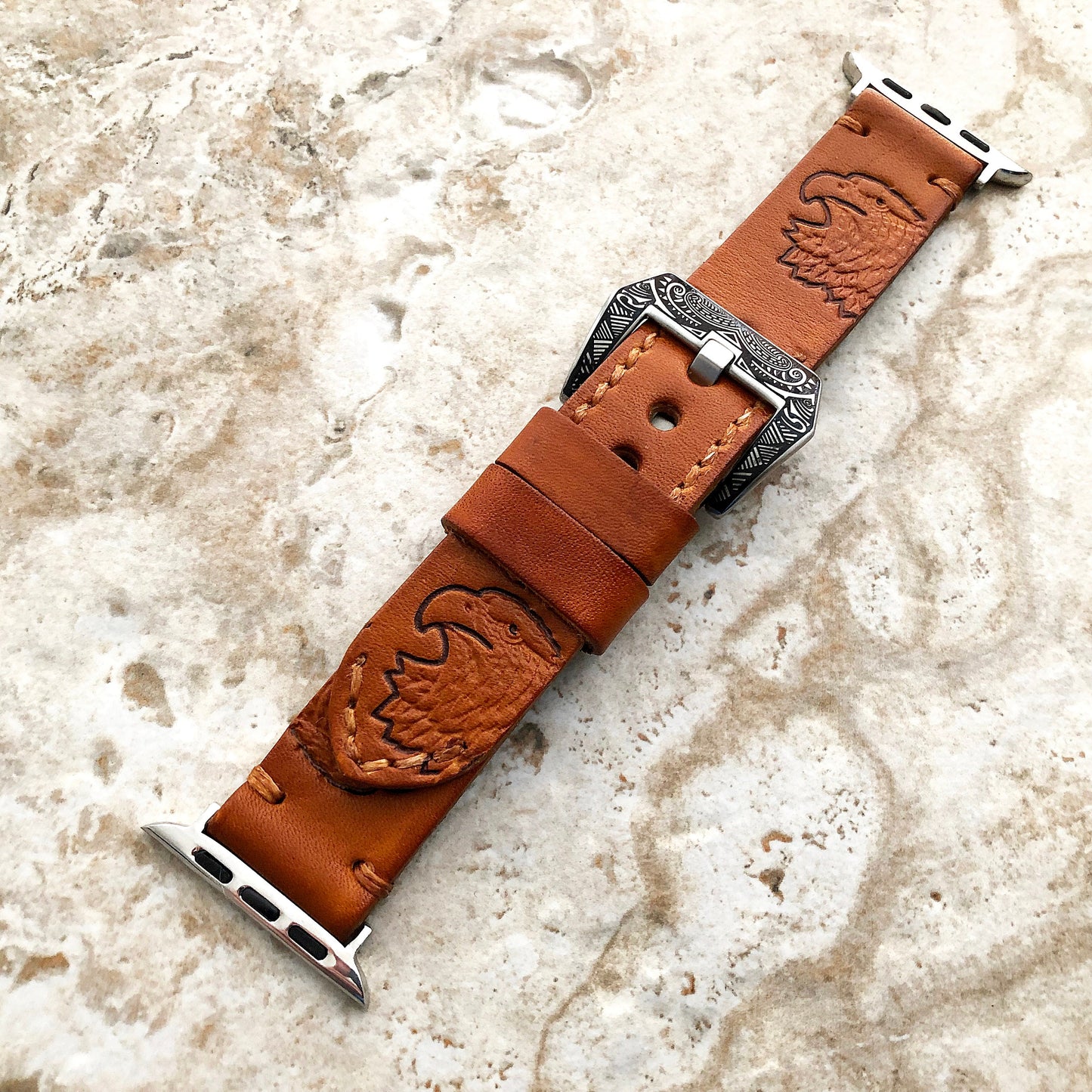 Apple Watch Ultra 2 9 8 7 6 SE 5 4 3 2 1 Leather Eagle Brown Band for iWatch 38mm 40 41mm 42mm 44mm 45mm 49mm Embossed Tooled Strap Bracelet